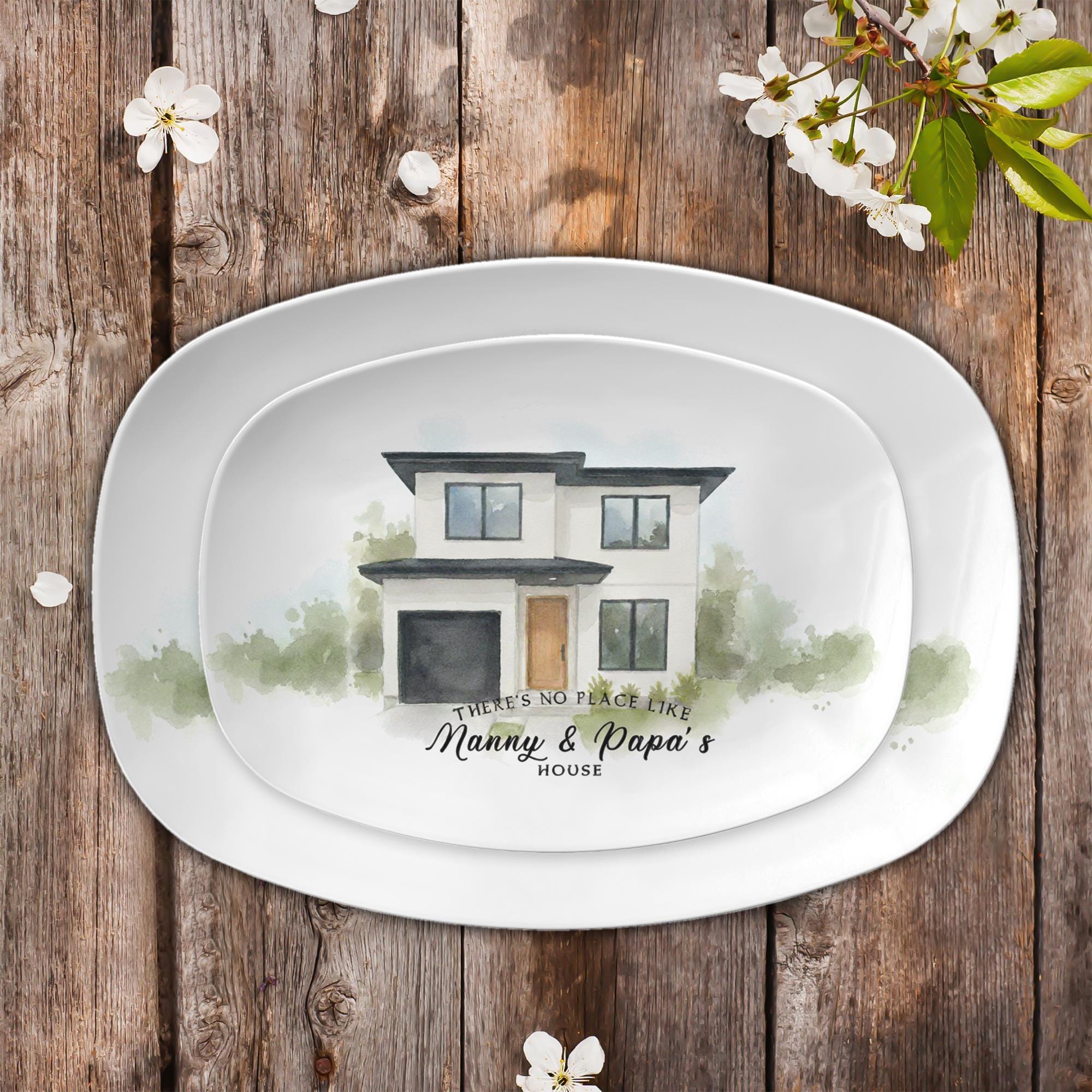 Custom House Illustration Platter – Personalized Family Home Gift for Nanny & Papa