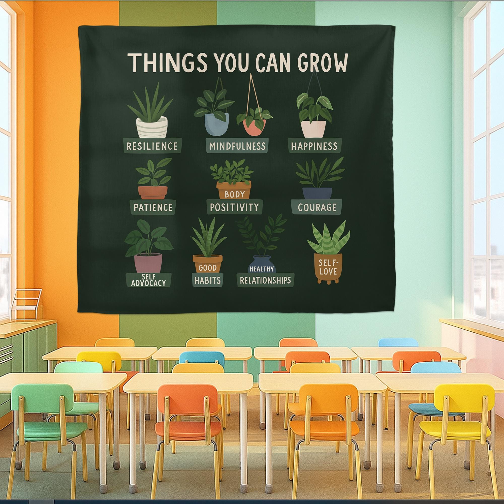 Plant Growth Mindset Tapestry for Wall Decor
