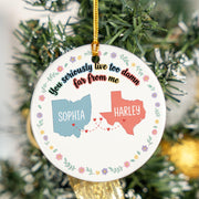 Personalized Long Distance Ceramic Ornament – Custom State Map & Name Gift for Friends or Family