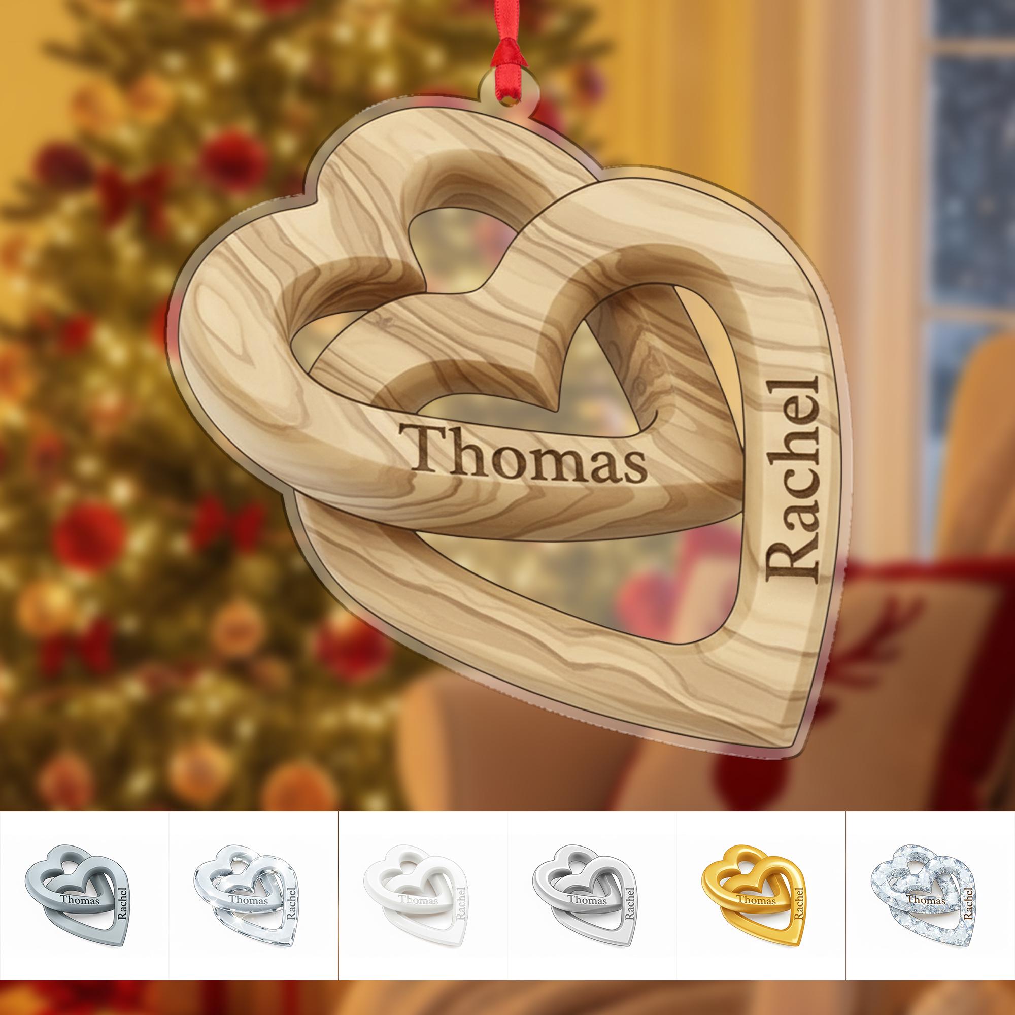Personalized Anniversary Ornament – Acrylic Double Heart Decoration with Custom Names