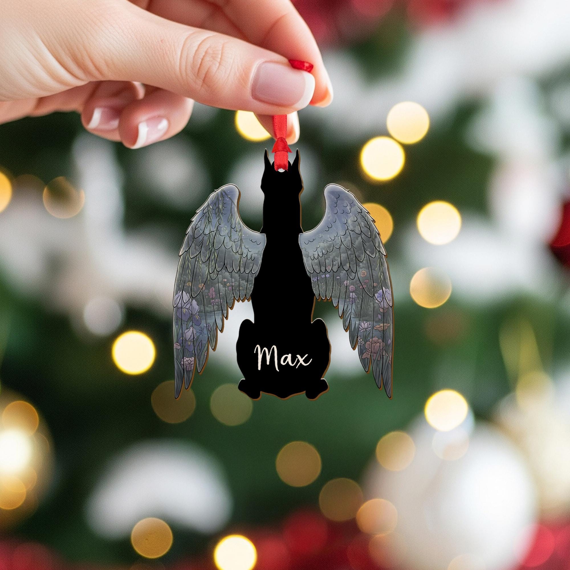 Personalized Dog Memorial Ornament – Acrylic Pet Loss Decoration with Angel Wings Design