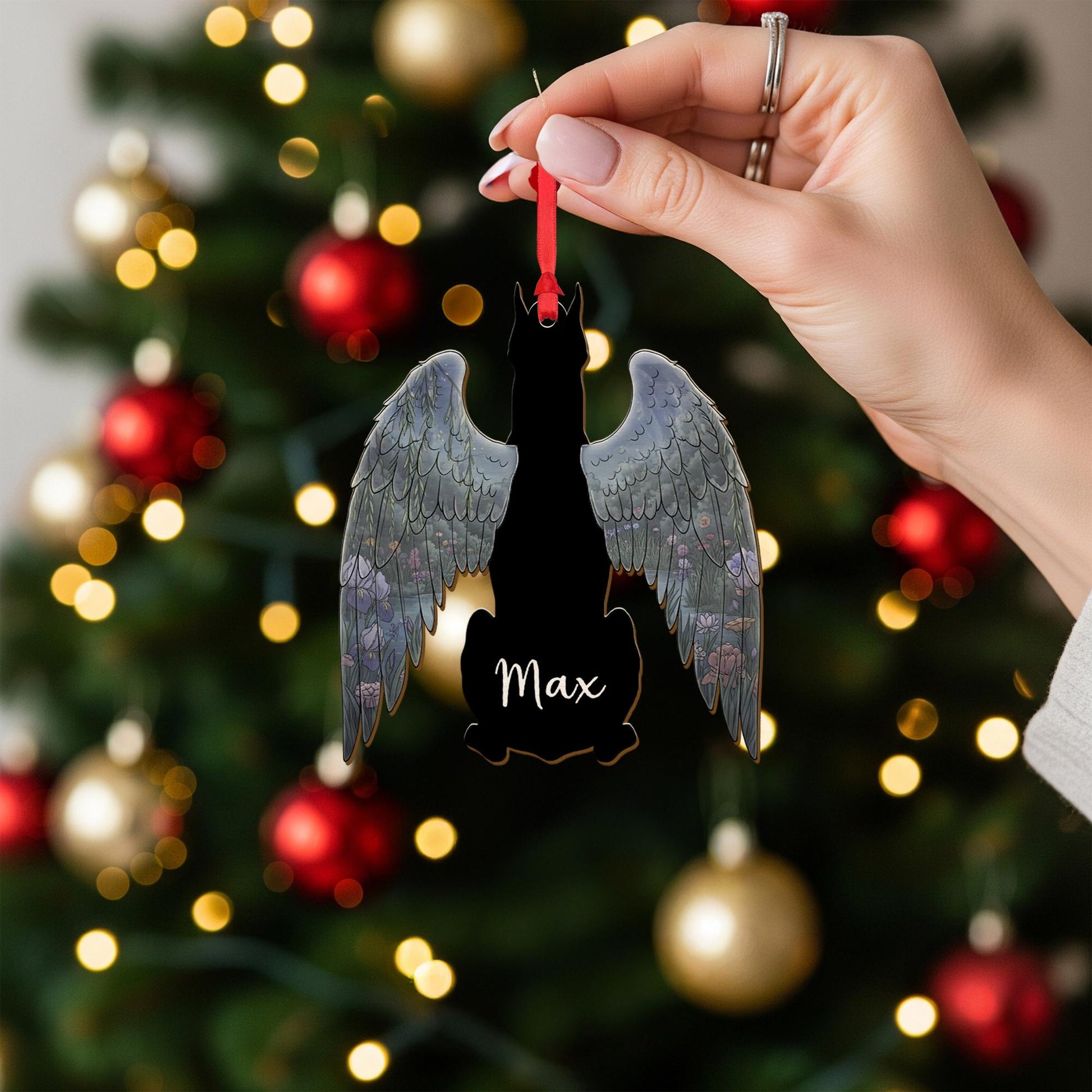 Personalized Dog Memorial Ornament – Acrylic Pet Loss Decoration with Angel Wings Design