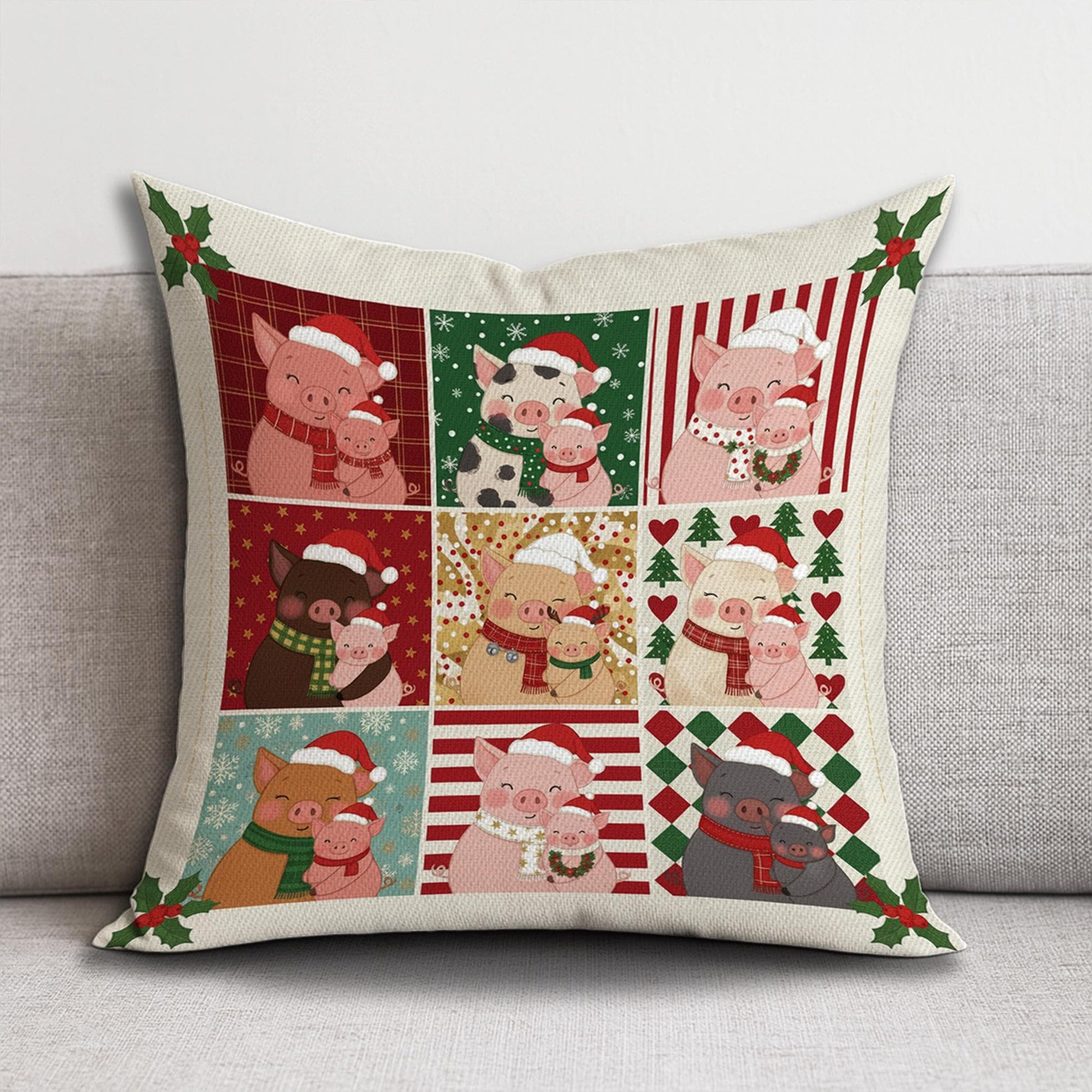 Pig Mom Christmas Pillow – Farmhouse Holiday Cushion Gift for Pig Lovers and Rustic Decor