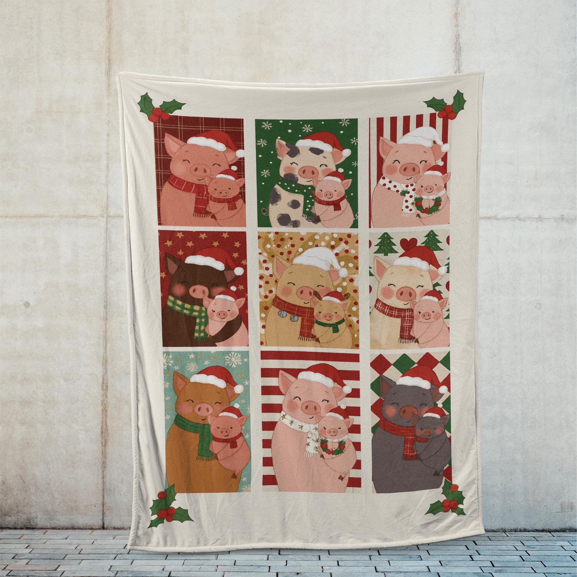 Pig Mom Christmas Blanket – Cozy Farmhouse Throw with Festive Pig Lover Design