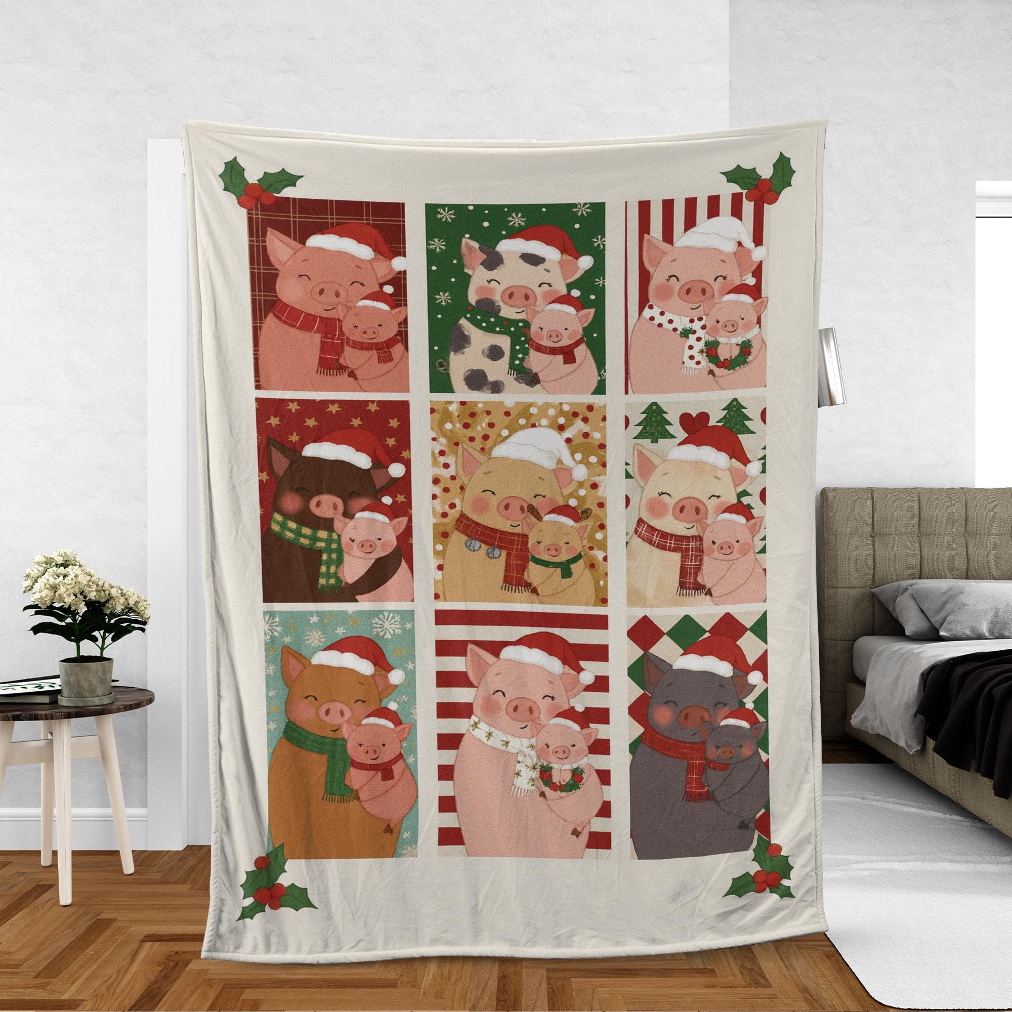 Pig Mom Christmas Blanket – Cozy Farmhouse Throw with Festive Pig Lover Design