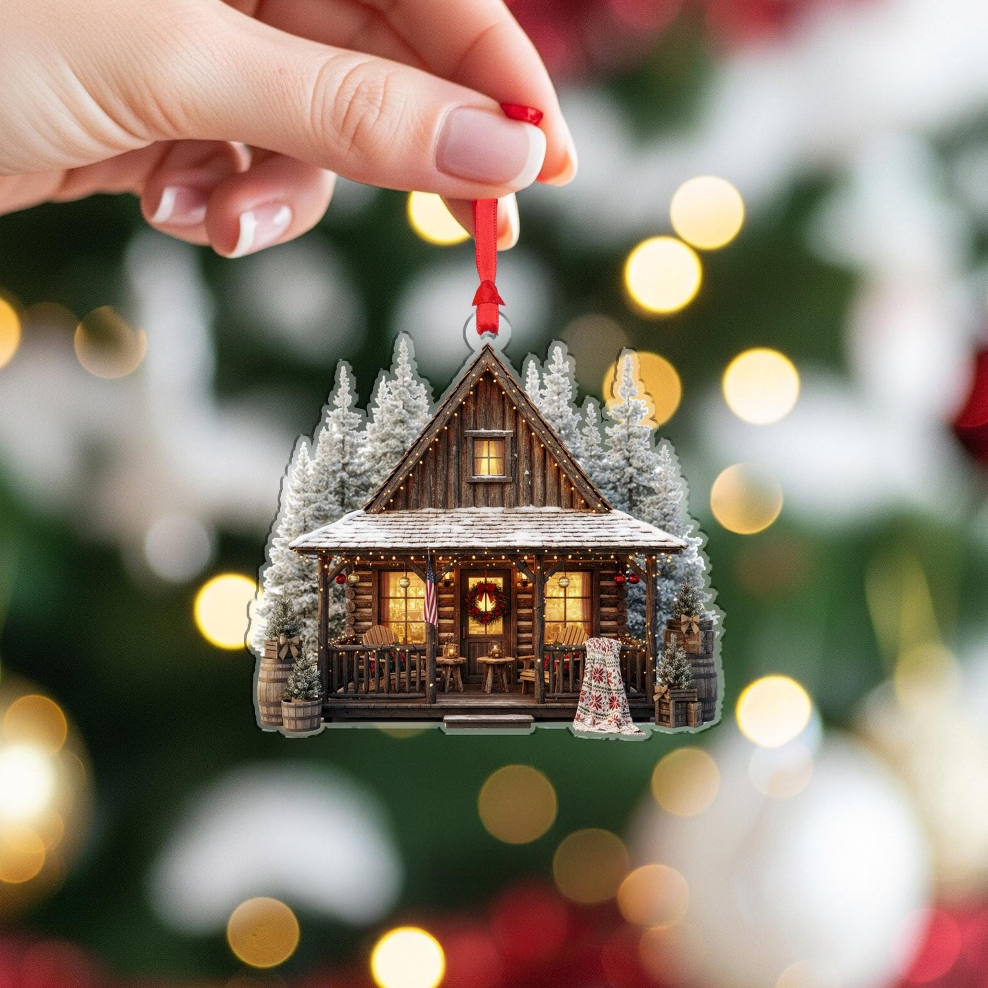 Rustic Cabin Christmas Ornament: Country Christmas Tree Gift