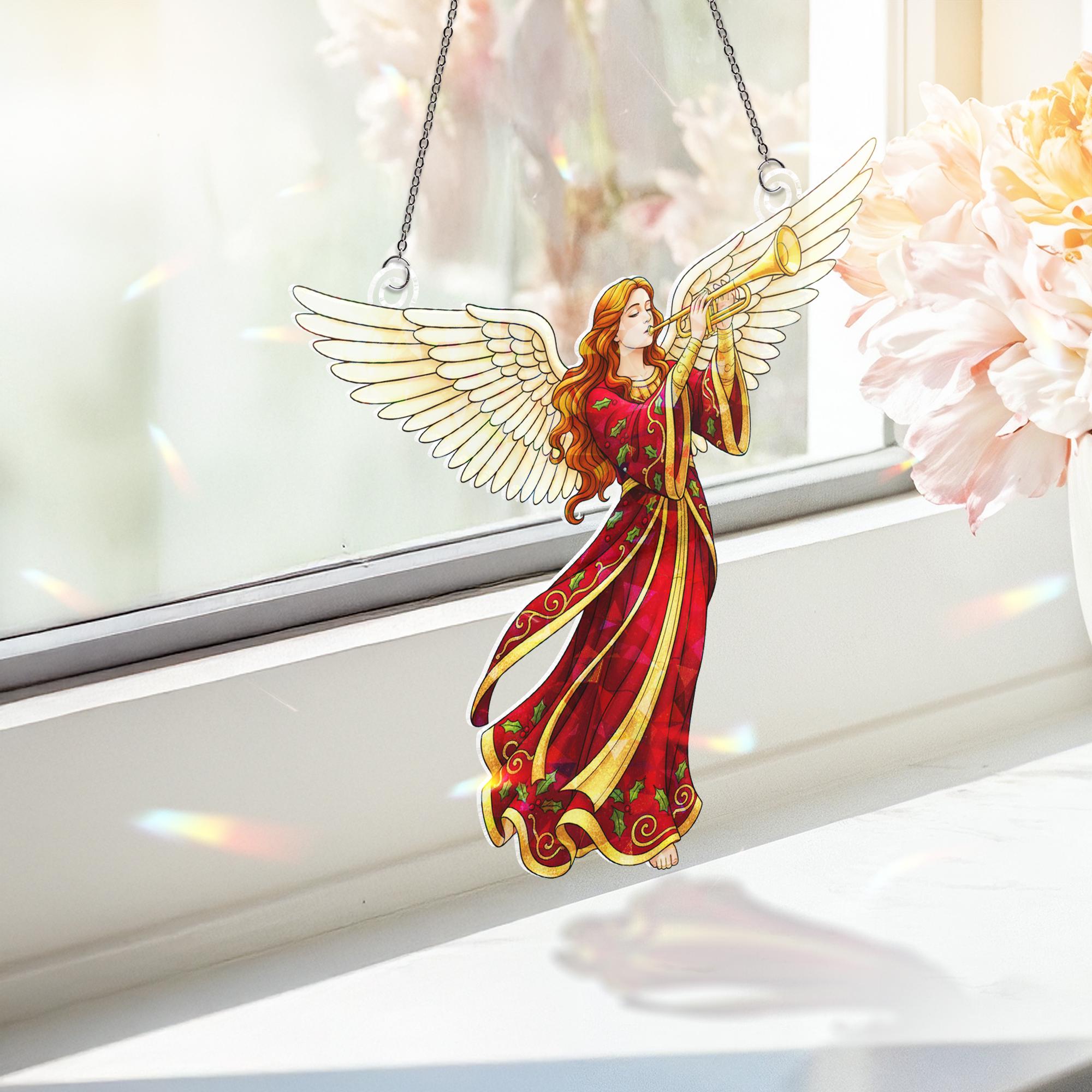 Holographic Acrylic Suncatcher: Window Prism Light Catcher – Angel Design, Color-Shifting, Dangling Decor