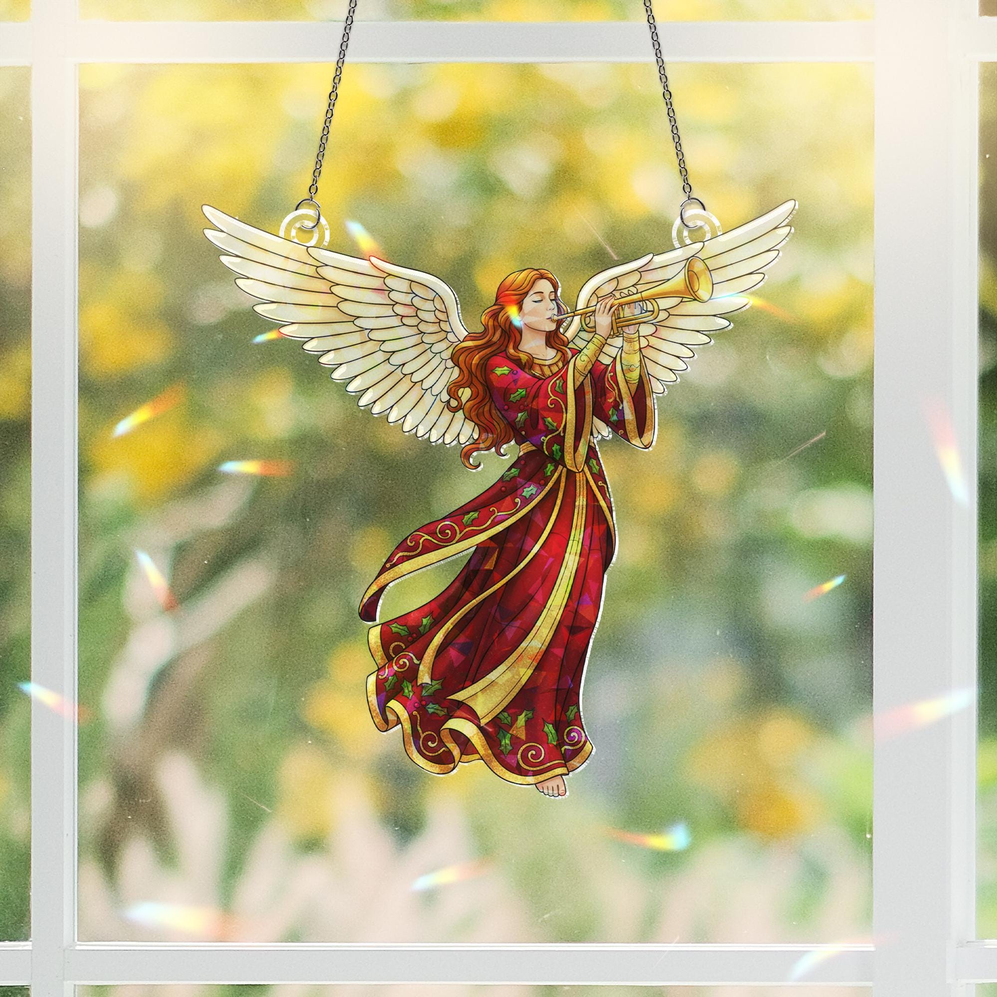 Holographic Acrylic Suncatcher: Window Prism Light Catcher – Angel Design, Color-Shifting, Dangling Decor
