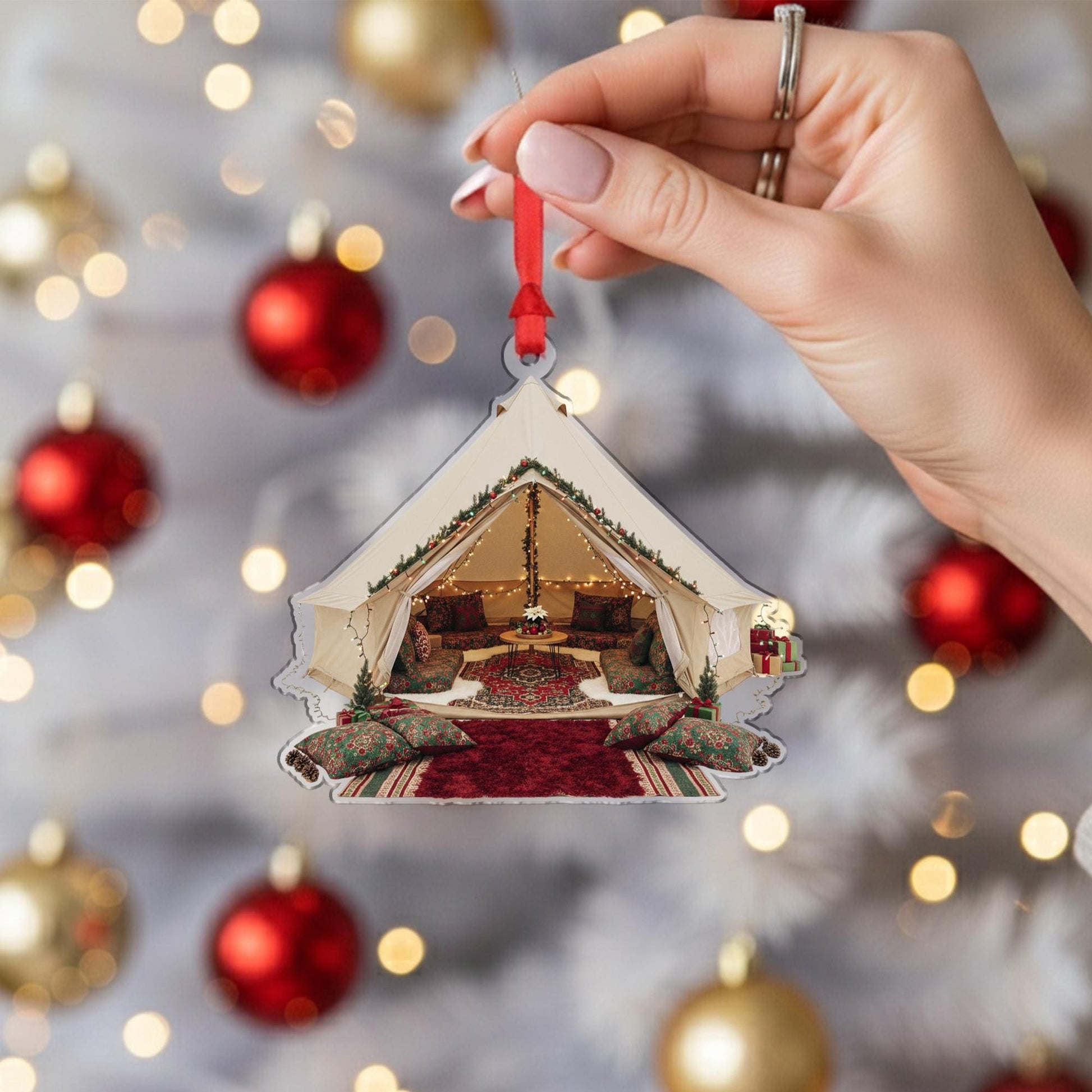 Glamping Tent Christmas Ornament: Cozy Boho Holiday Decoration
