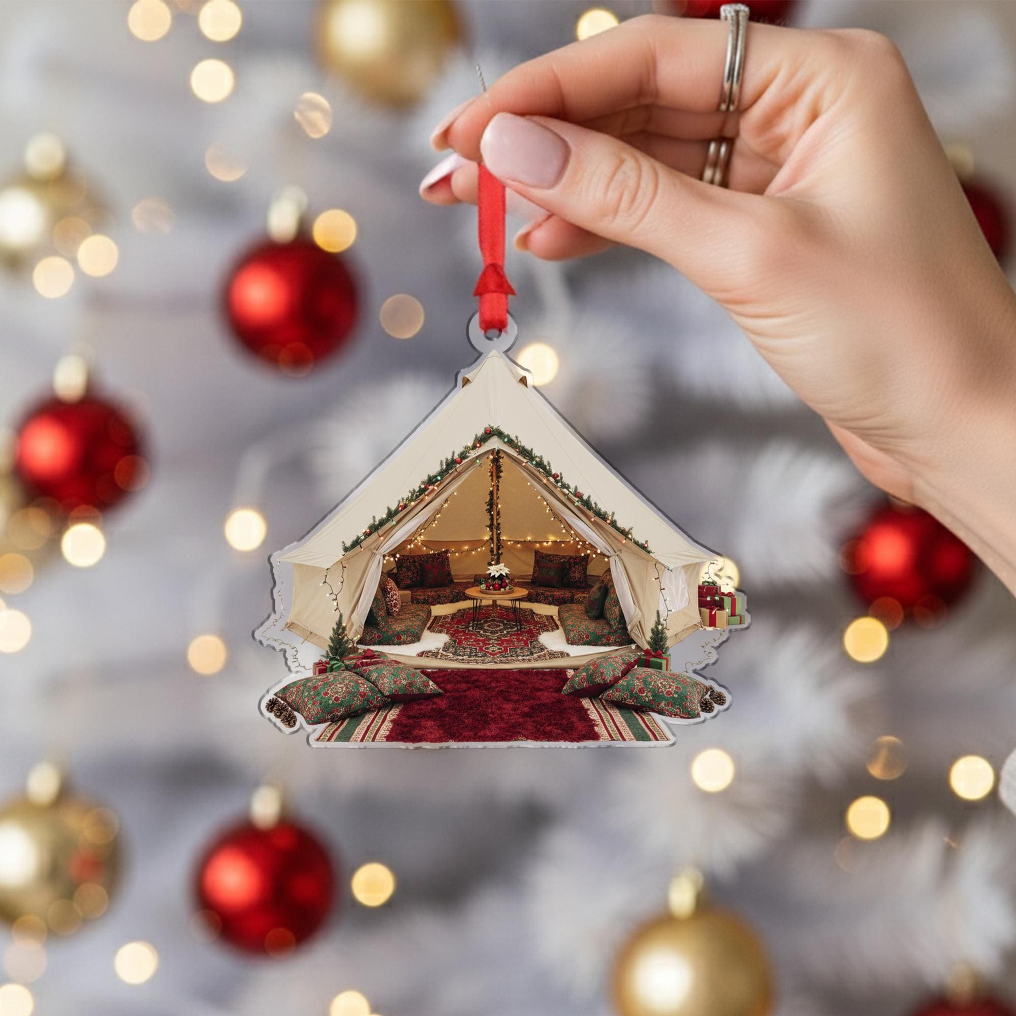 Glamping Tent Christmas Ornament: Cozy Boho Holiday Decoration