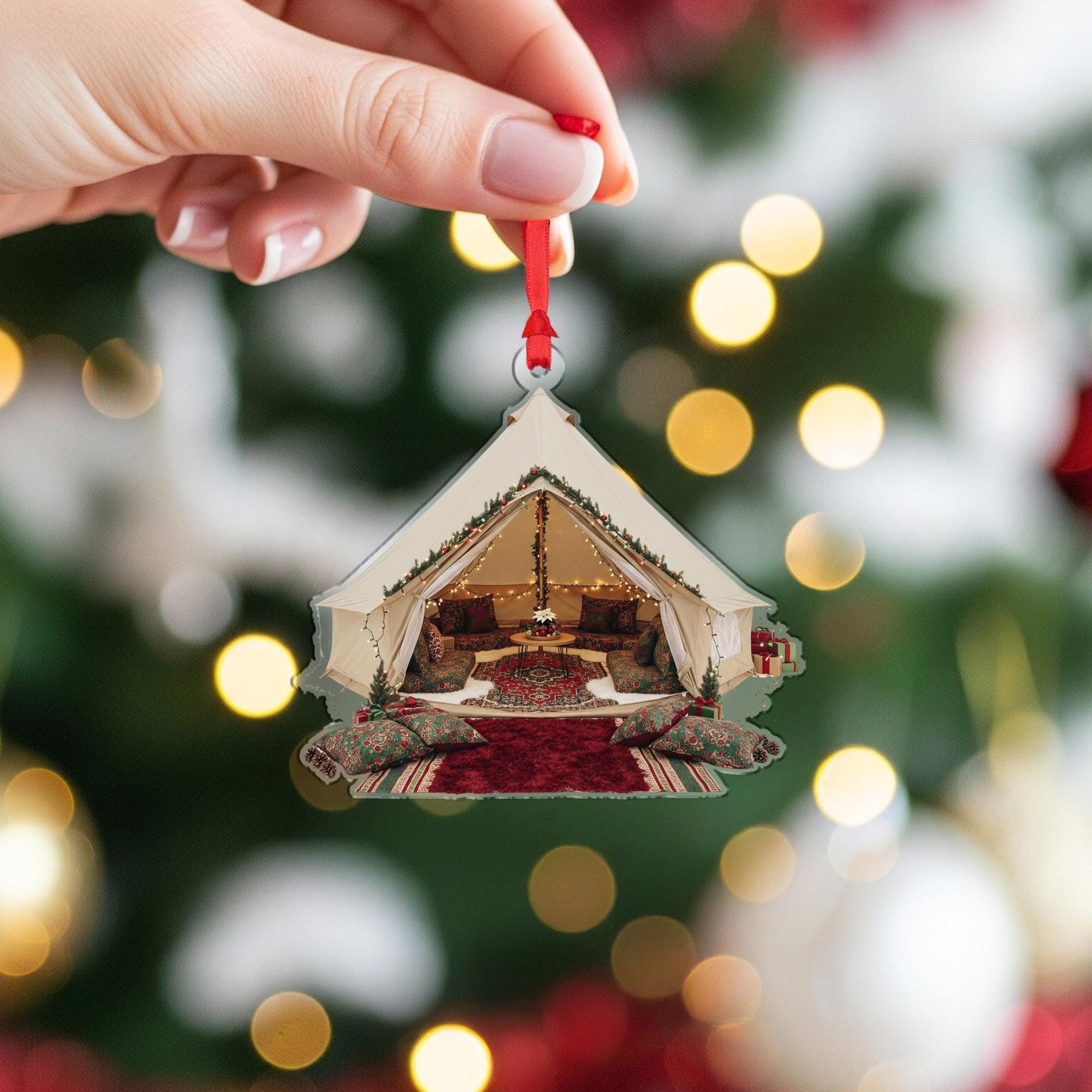 Glamping Tent Christmas Ornament: Cozy Boho Holiday Decoration