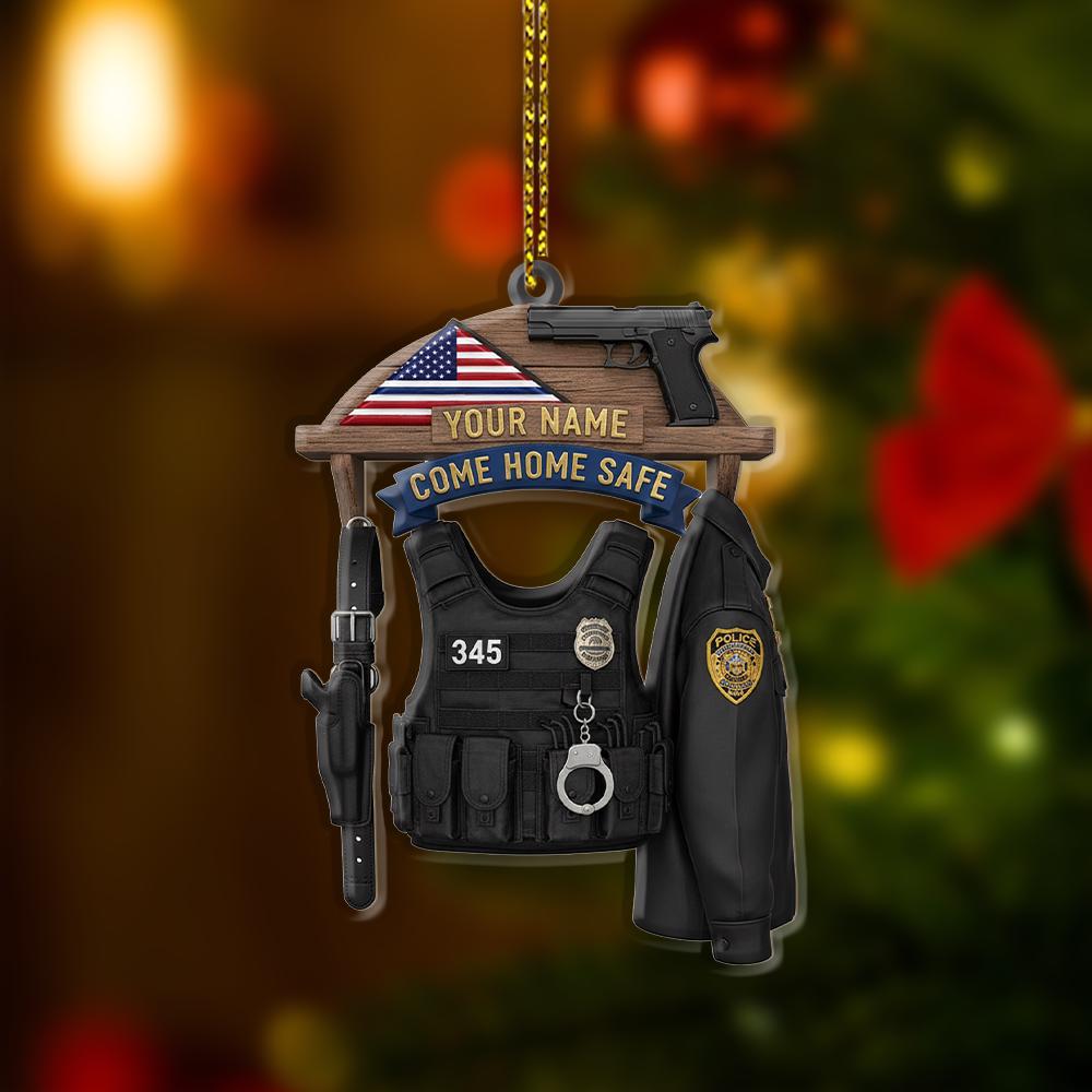 Acrylic Police Ornament: Uniform Gear Display – Name Plate, Come Home Safe, Hanging Decor