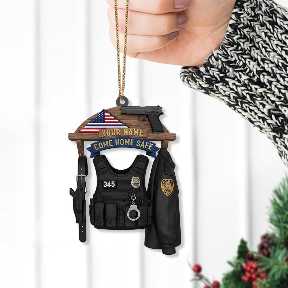 Acrylic Police Ornament: Uniform Gear Display – Name Plate, Come Home Safe, Hanging Decor