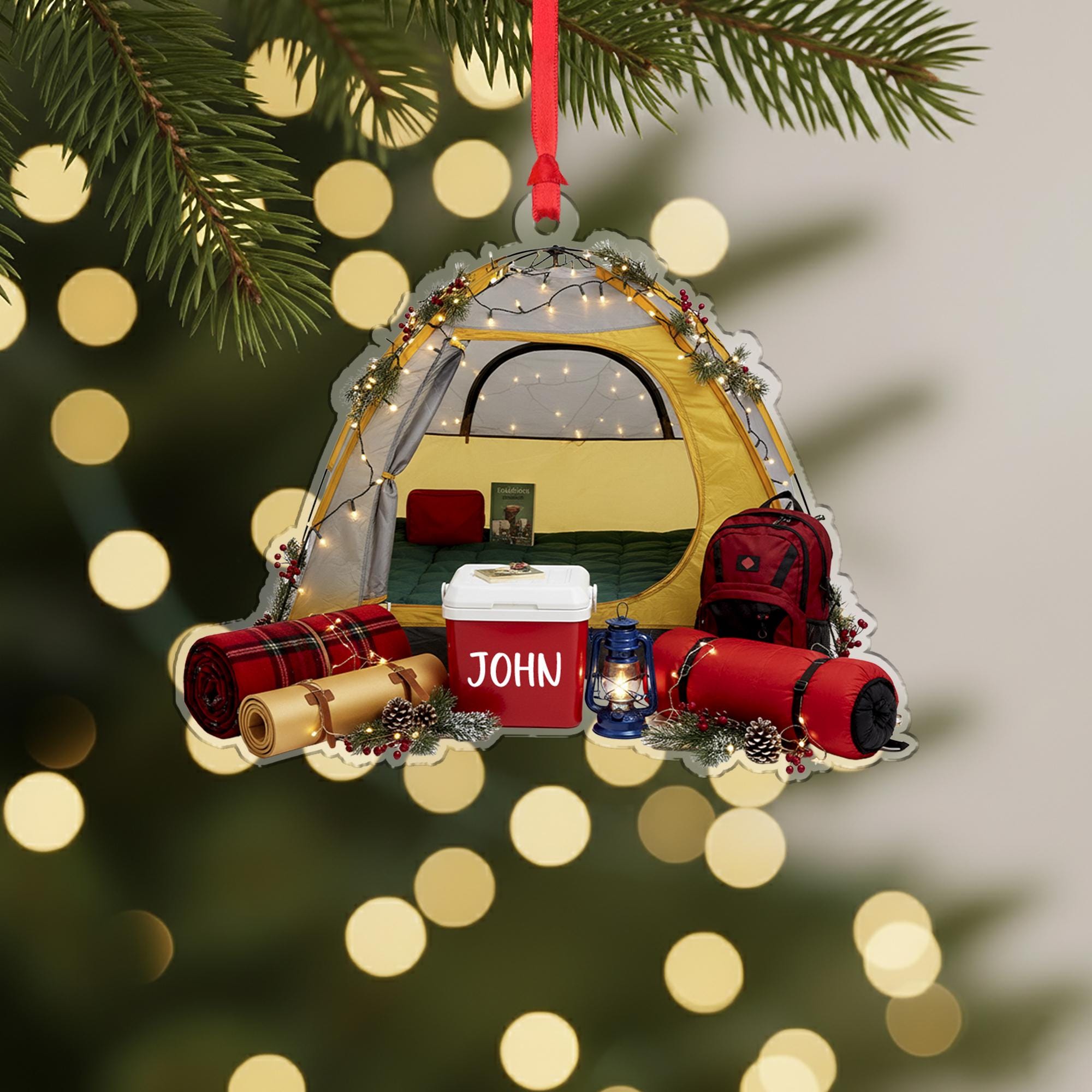 Personalized Camping Tent Ornament: Custom Outdoor Christmas Decoration