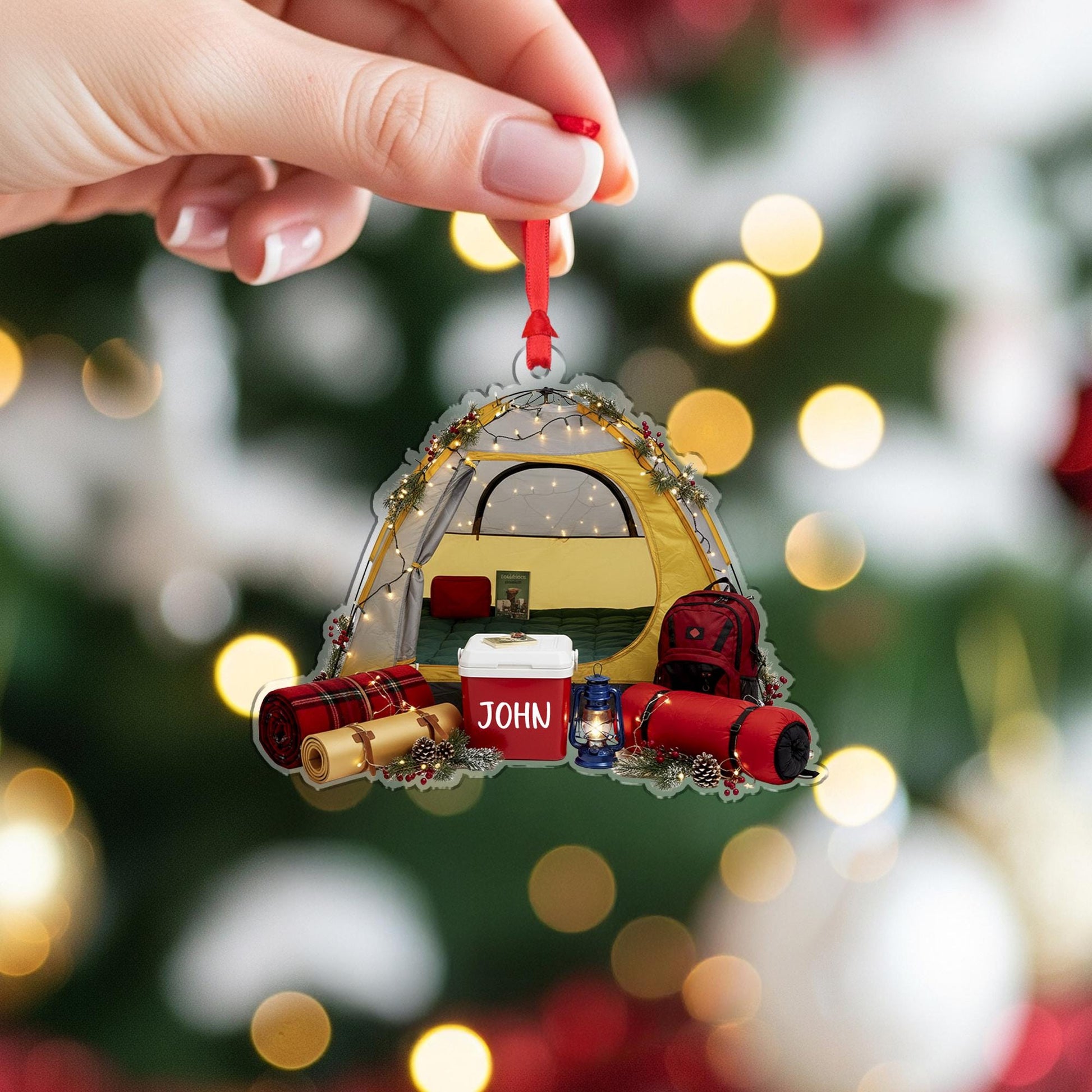 Personalized Camping Tent Ornament: Custom Outdoor Christmas Decoration