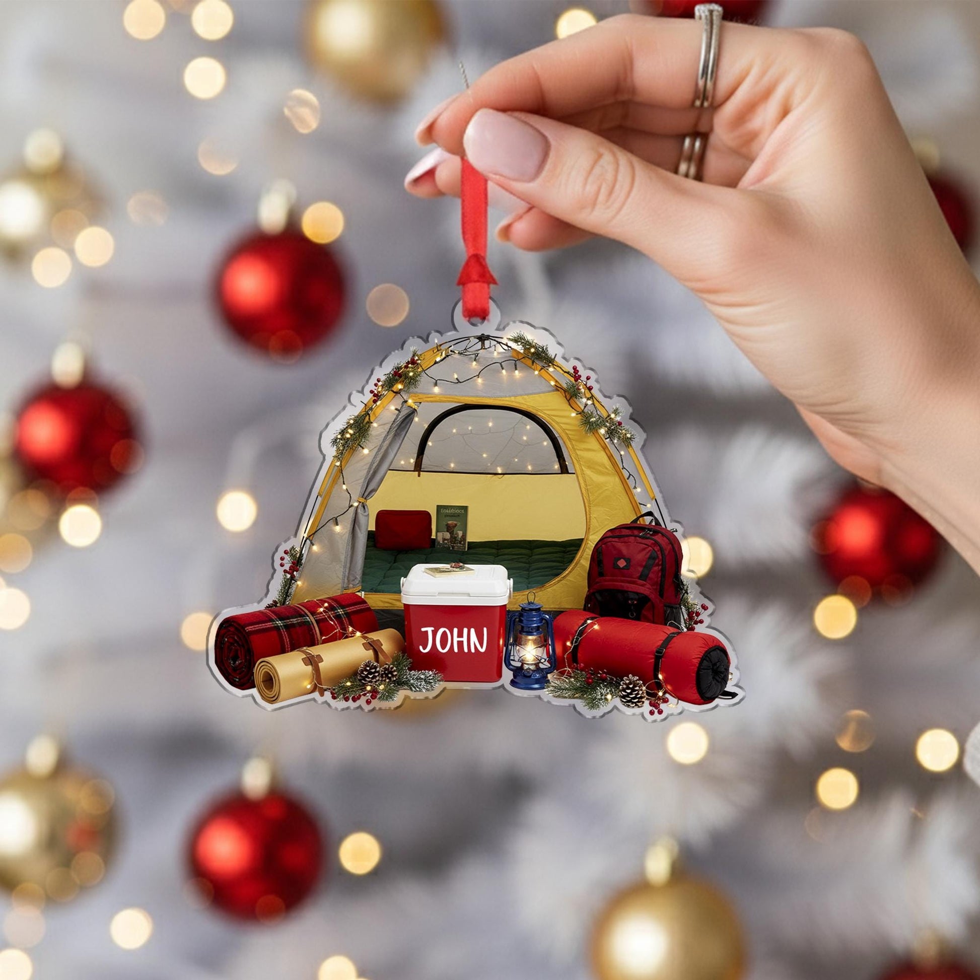 Personalized Camping Tent Ornament: Custom Outdoor Christmas Decoration