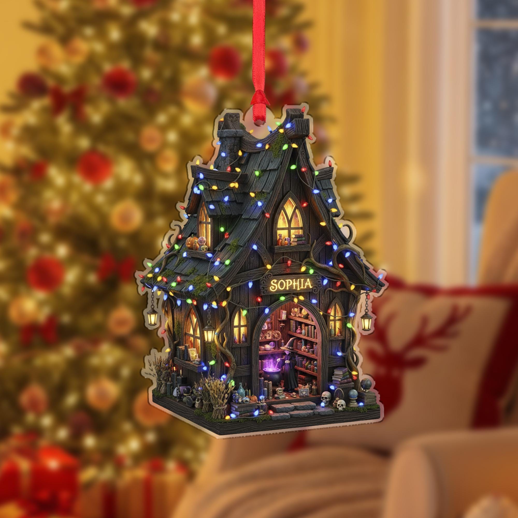 Personalized Witch House Ornament – Custom Haunted Cottage Christmas Tree Decoration with Name