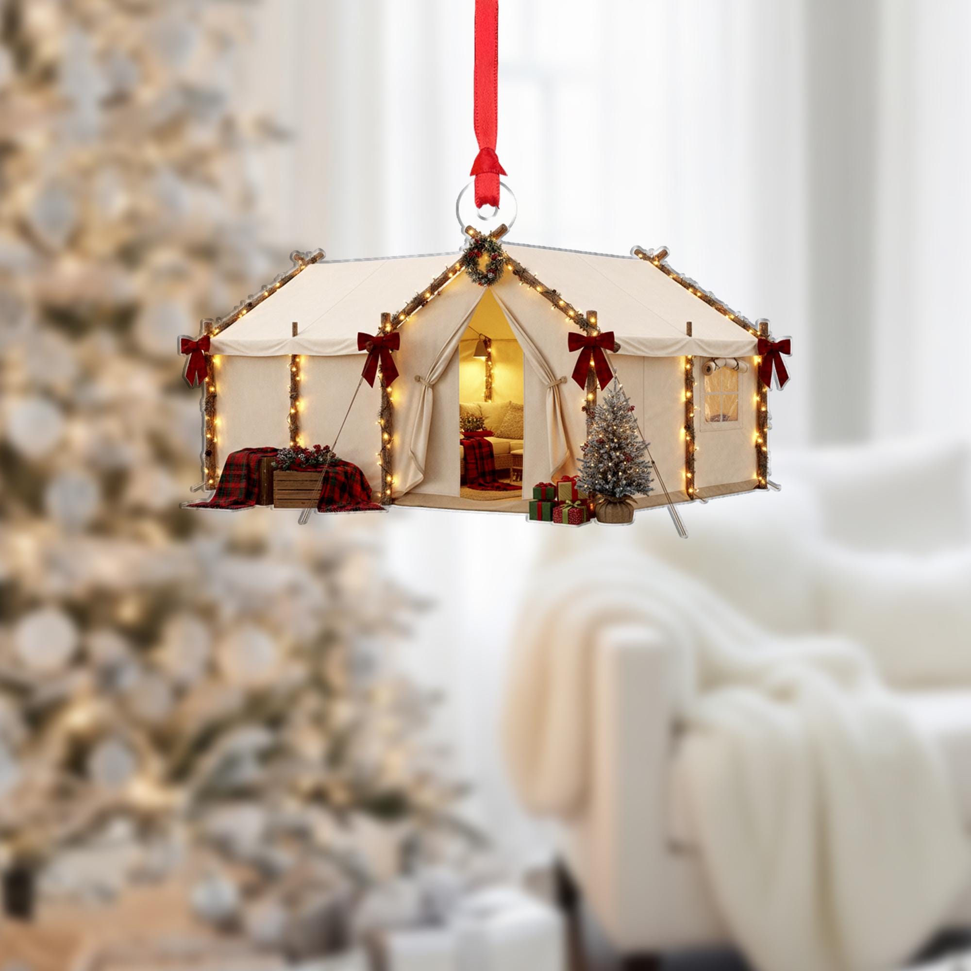 Glamping Tent Christmas Ornament: Rustic Camping Holiday Decoration