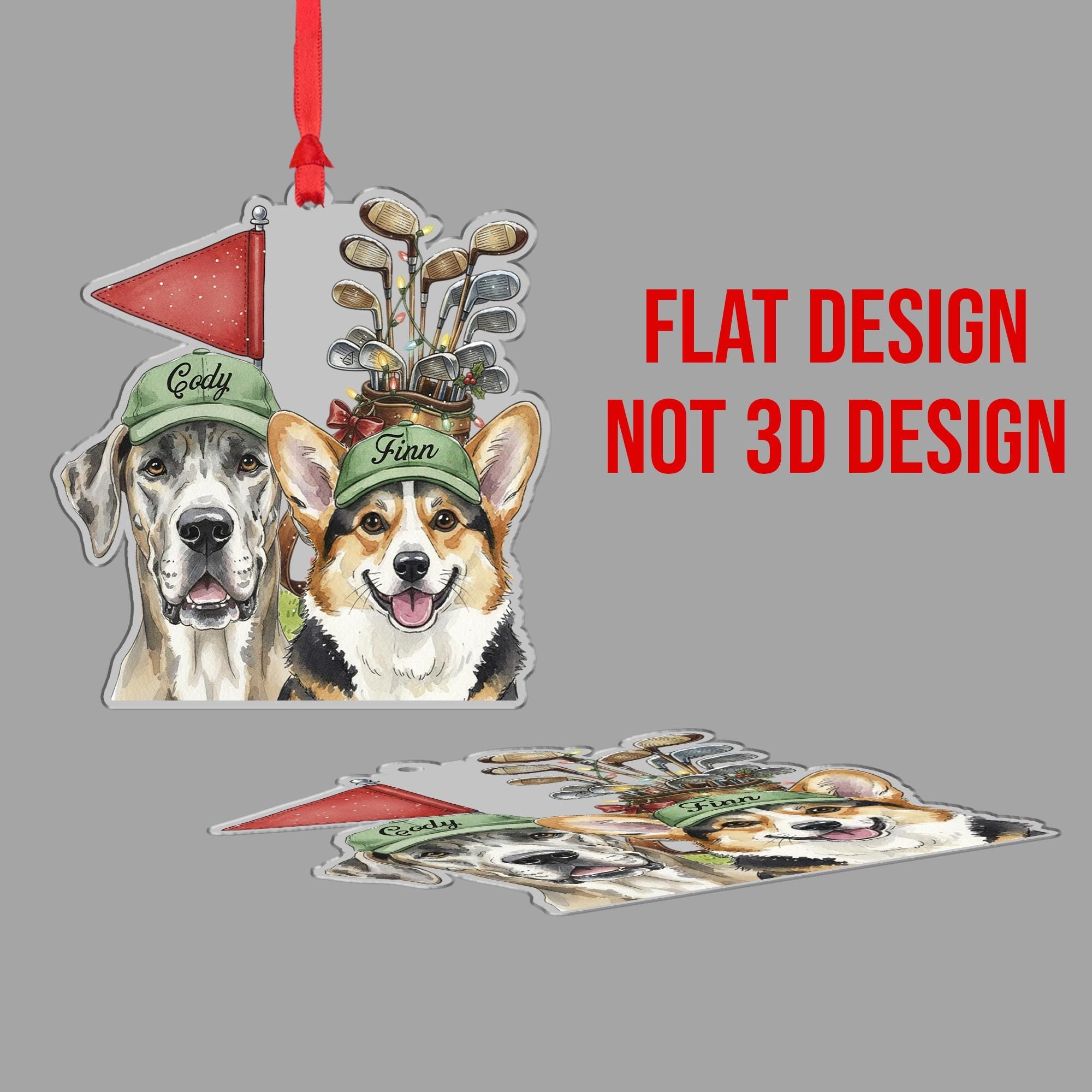 Personalized Dog Golf Ornament, Great Dane Corgi Christmas Tree Decoration, Custom Pet Name Holiday Gift, Golf Lover Dog Ornament
