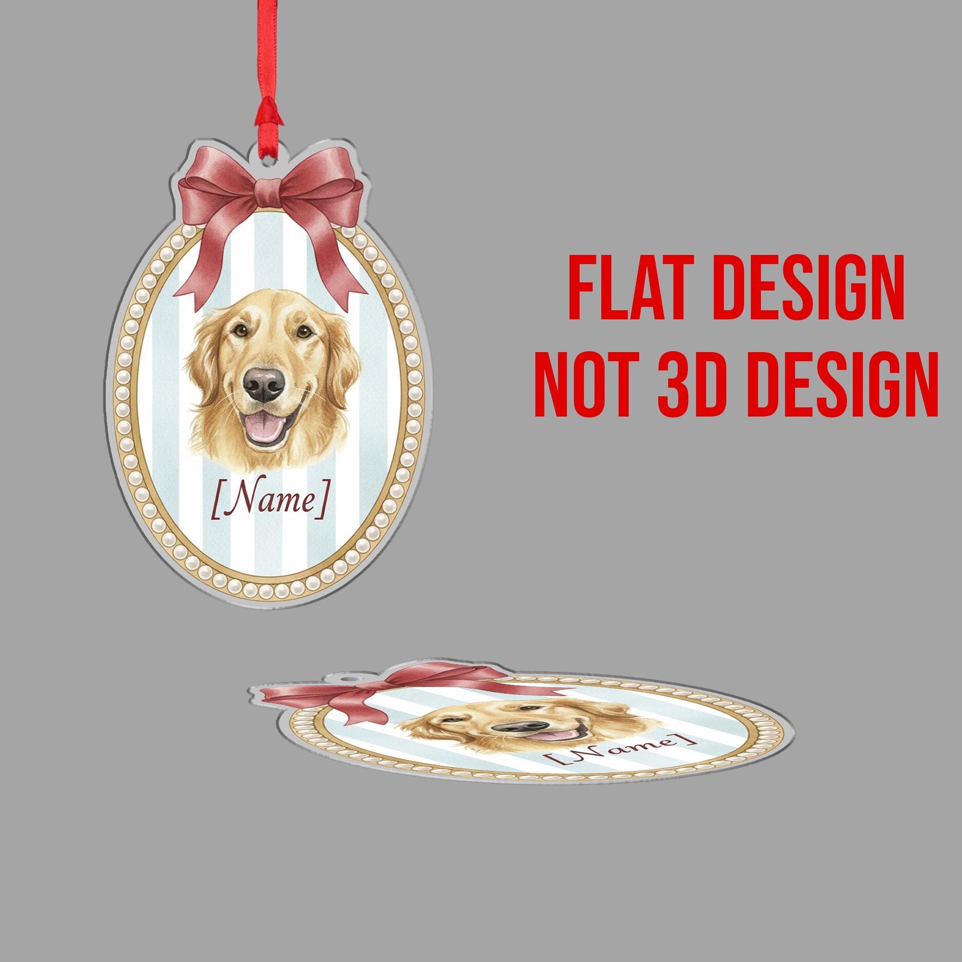 Personalized Dog Ornament Golden Retriever – Custom Pet Name, Oval Portrait with Bow