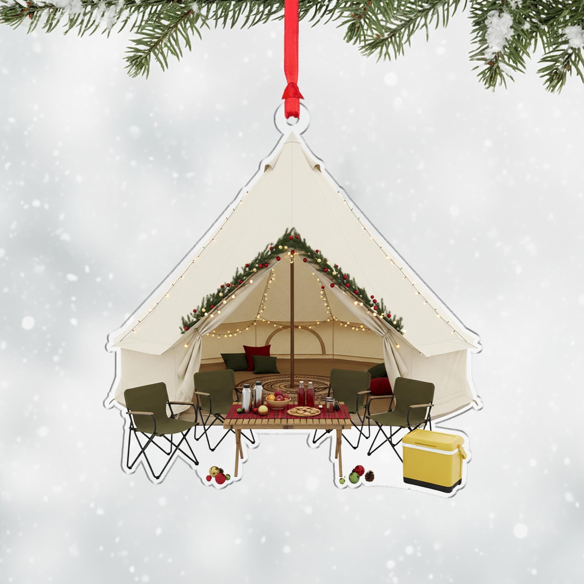 Glamping Tent Christmas Ornament: Rustic Camping Holiday Decoration