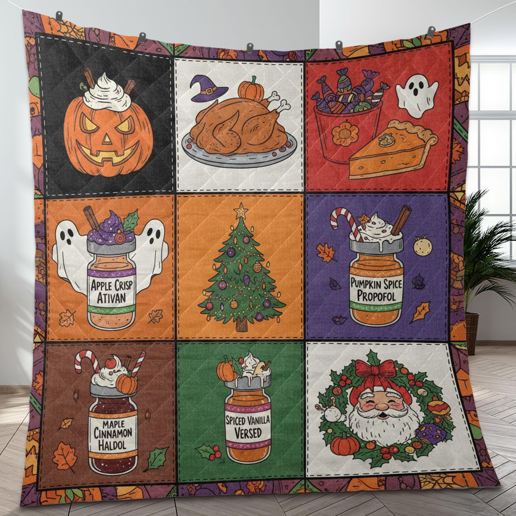 ICU Nurse Quilt Blanket – Patchwork Throw, Holiday Blocks, Medical Jar Art