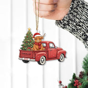 Personalized Ornament – Highland Cow in Red Truck with Christmas Tree Decoration