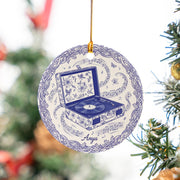 Record Player Ceramic Ornament – Blue Floral, Music Notes, Custom Name