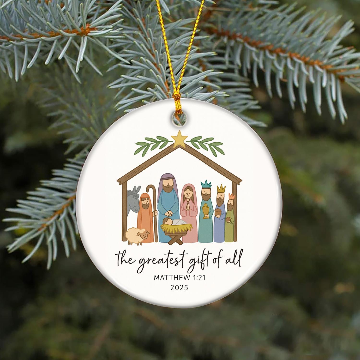 Ceramic Ornament – Nativity Scene with Holy Family and Bible Verse Decoration