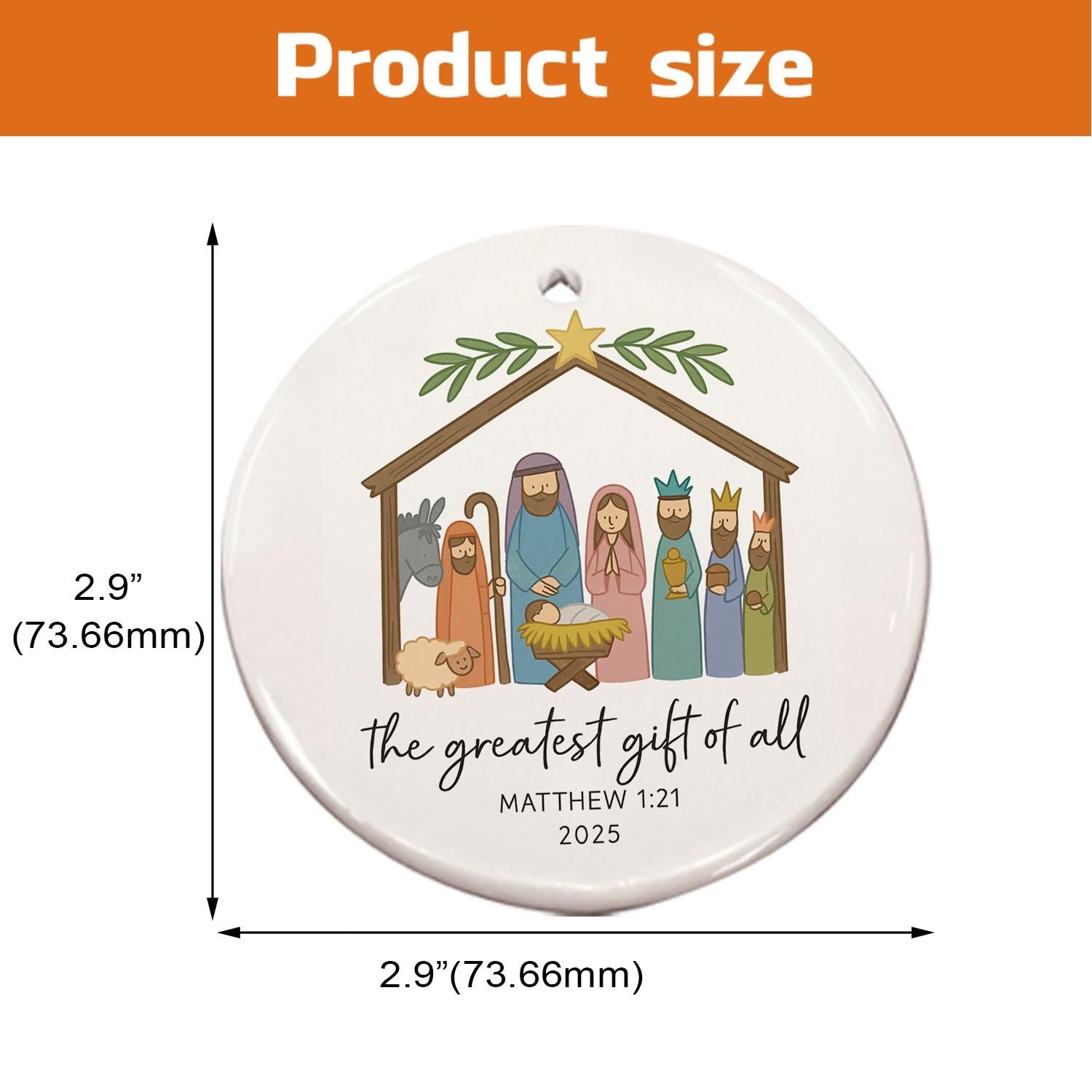 Ceramic Ornament – Nativity Scene with Holy Family and Bible Verse Decoration