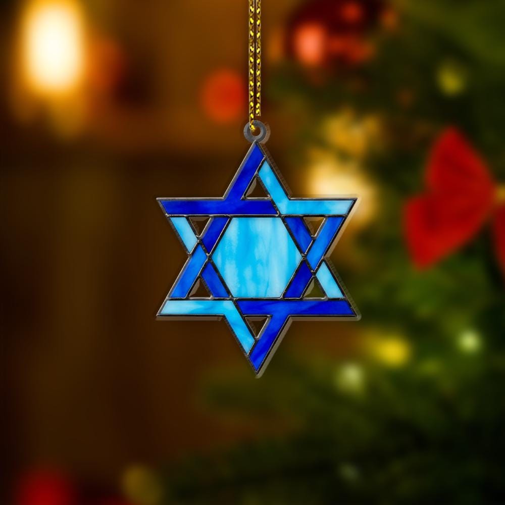 Acrylic Ornament – Star of David Design in Blue Faux Stained Glass Decoration