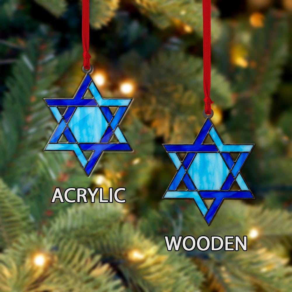 Acrylic Ornament – Star of David Design in Blue Faux Stained Glass Decoration
