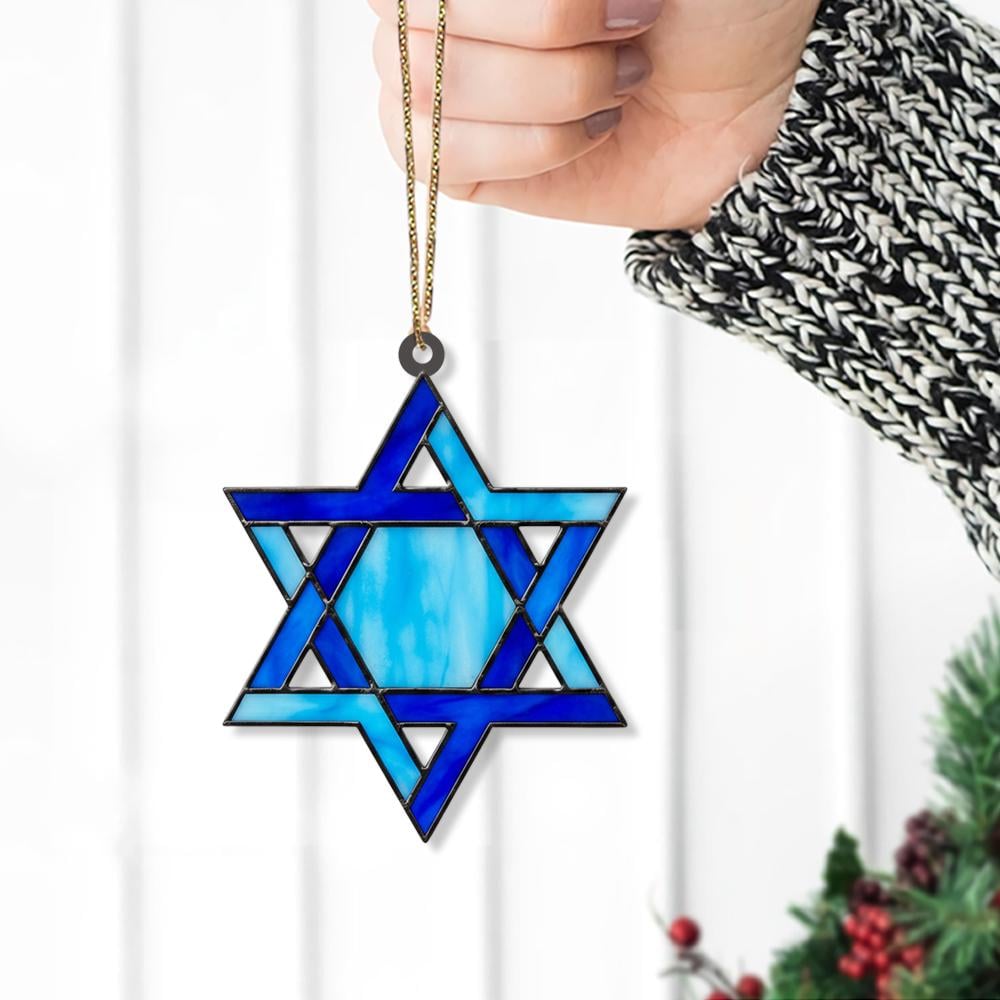 Acrylic Ornament – Star of David Design in Blue Faux Stained Glass Decoration