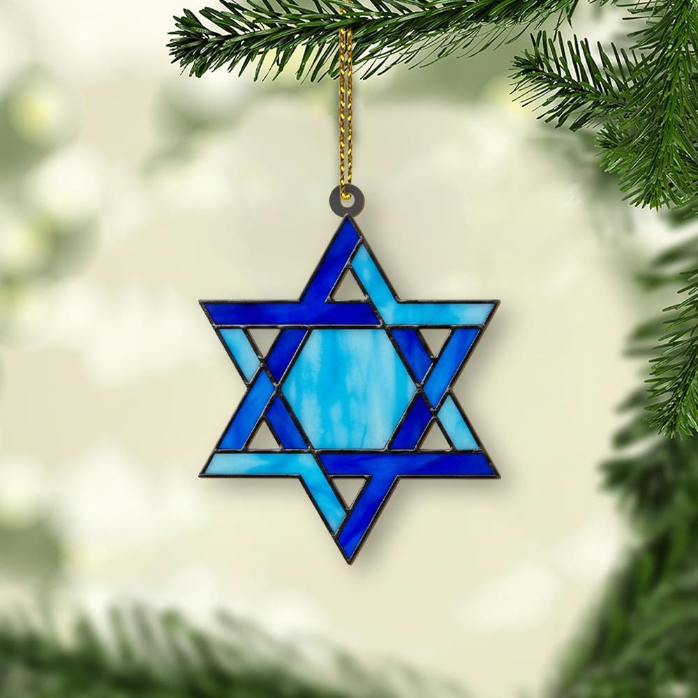 Acrylic Ornament – Star of David Design in Blue Faux Stained Glass Decoration