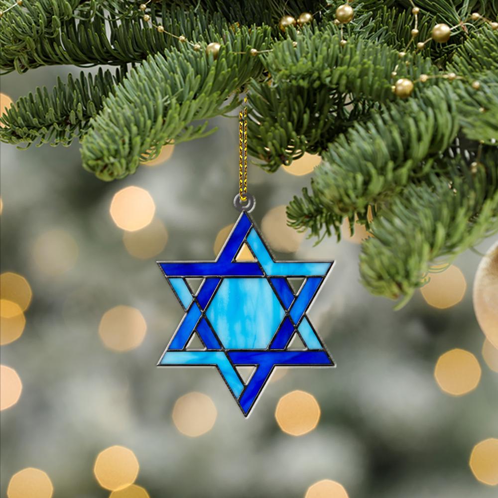 Acrylic Ornament – Star of David Design in Blue Faux Stained Glass Decoration