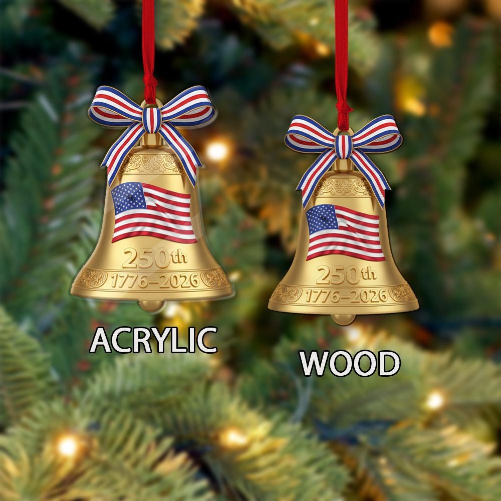 Acrylic Ornament – Liberty Bell Design with American Flag and 250th Anniversary Decoration
