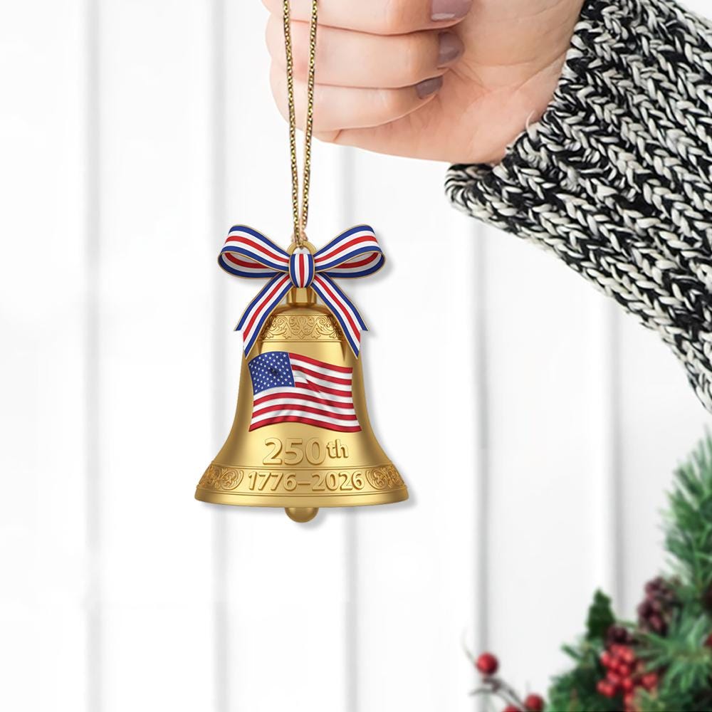 Acrylic Ornament – Liberty Bell Design with American Flag and 250th Anniversary Decoration