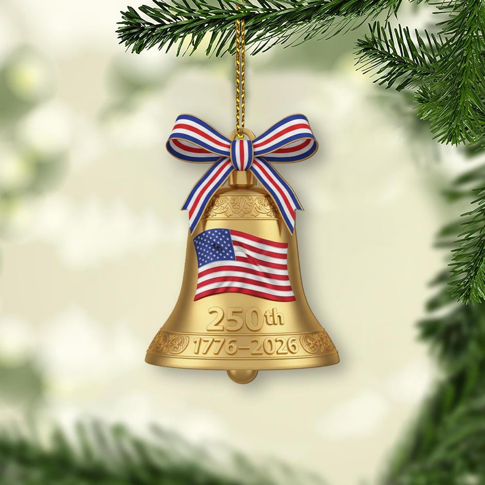 Acrylic Ornament – Liberty Bell Design with American Flag and 250th Anniversary Decoration