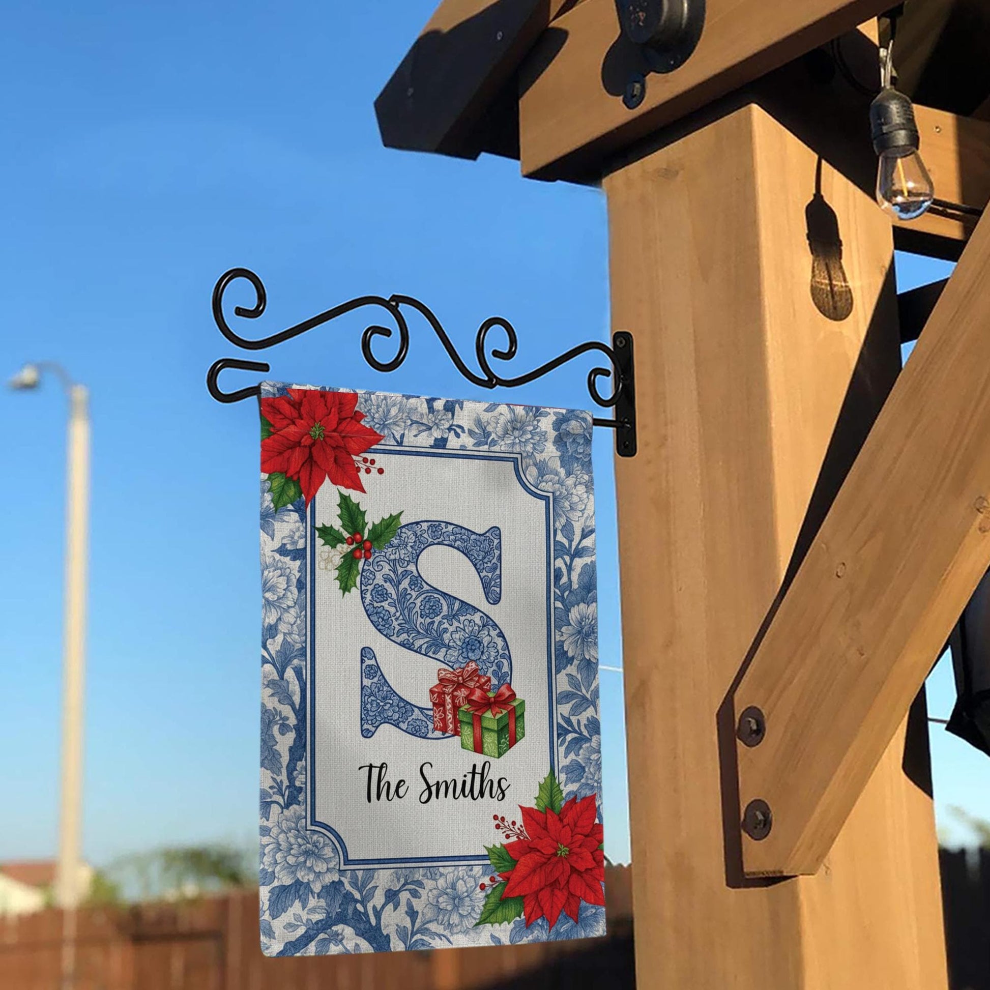 Custom Monogram Chinoiserie Christmas Garden Flag