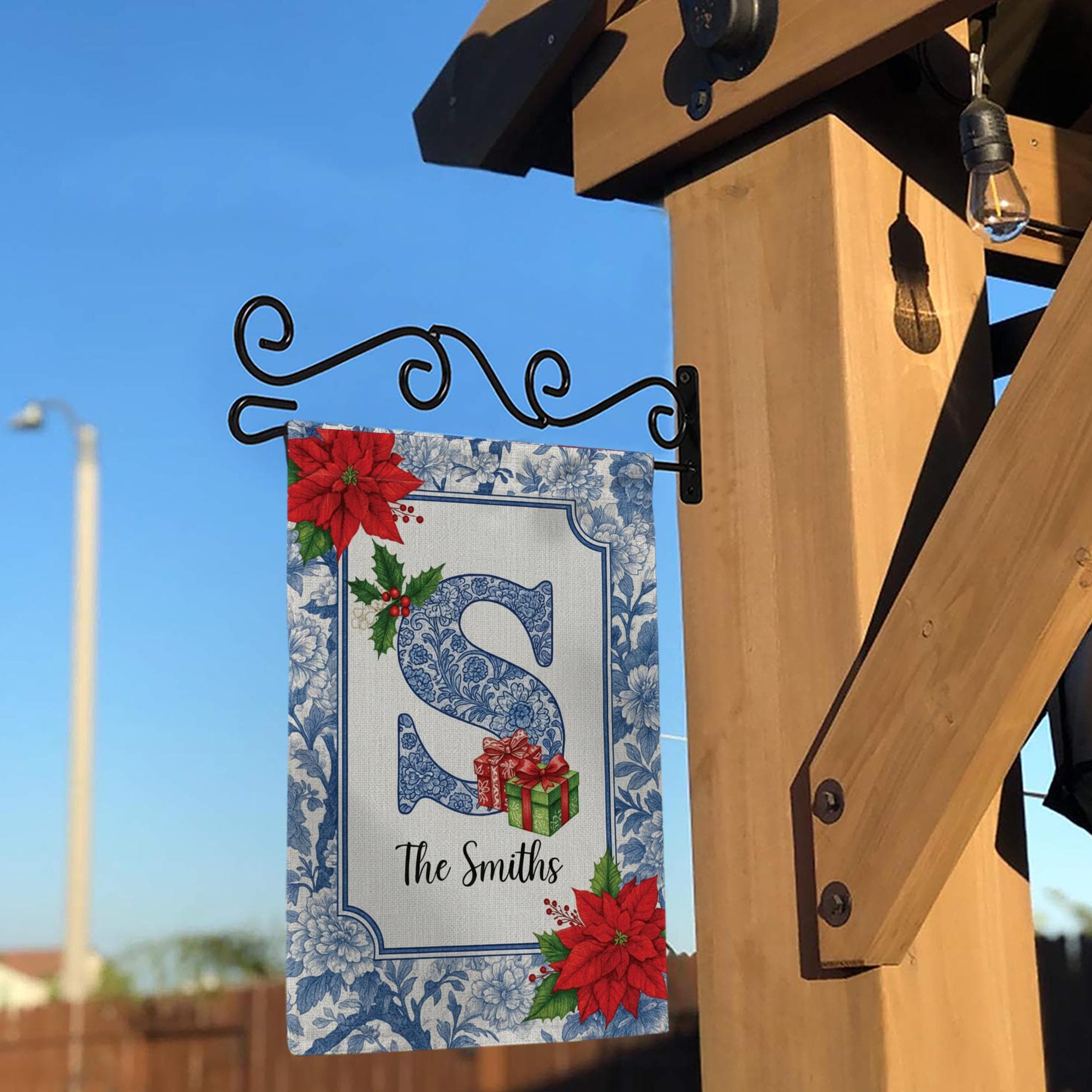 Custom Monogram Chinoiserie Christmas Garden Flag