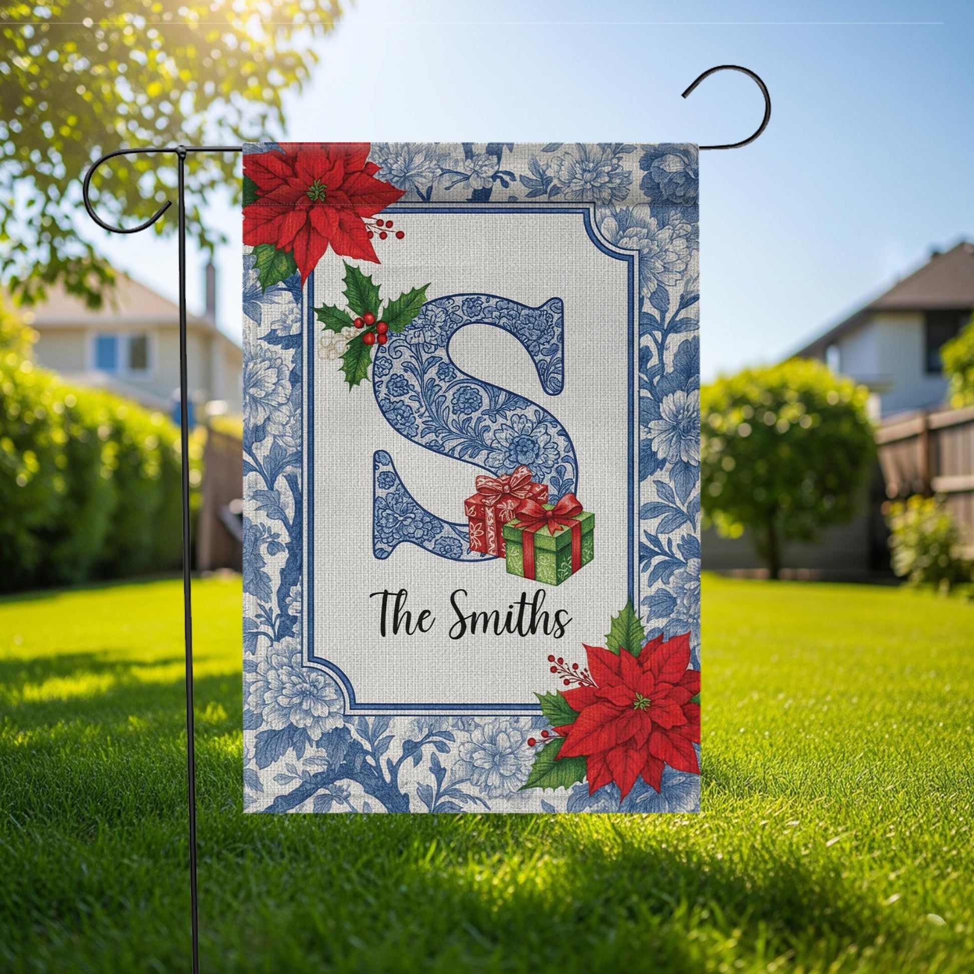 Custom Monogram Chinoiserie Christmas Garden Flag