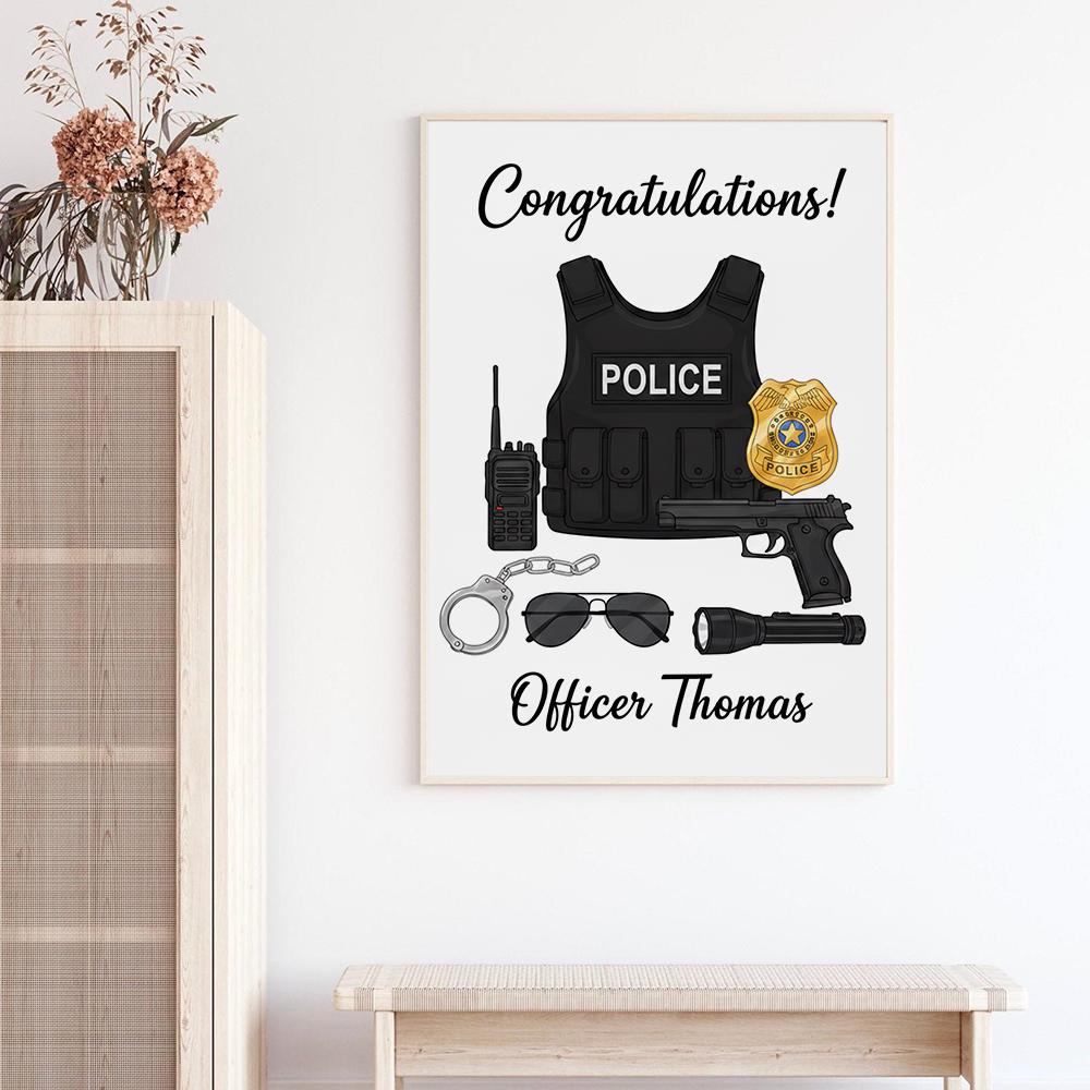 Personalized Poster – Police Officer Gear with Badge and Tactical Equipment Print
