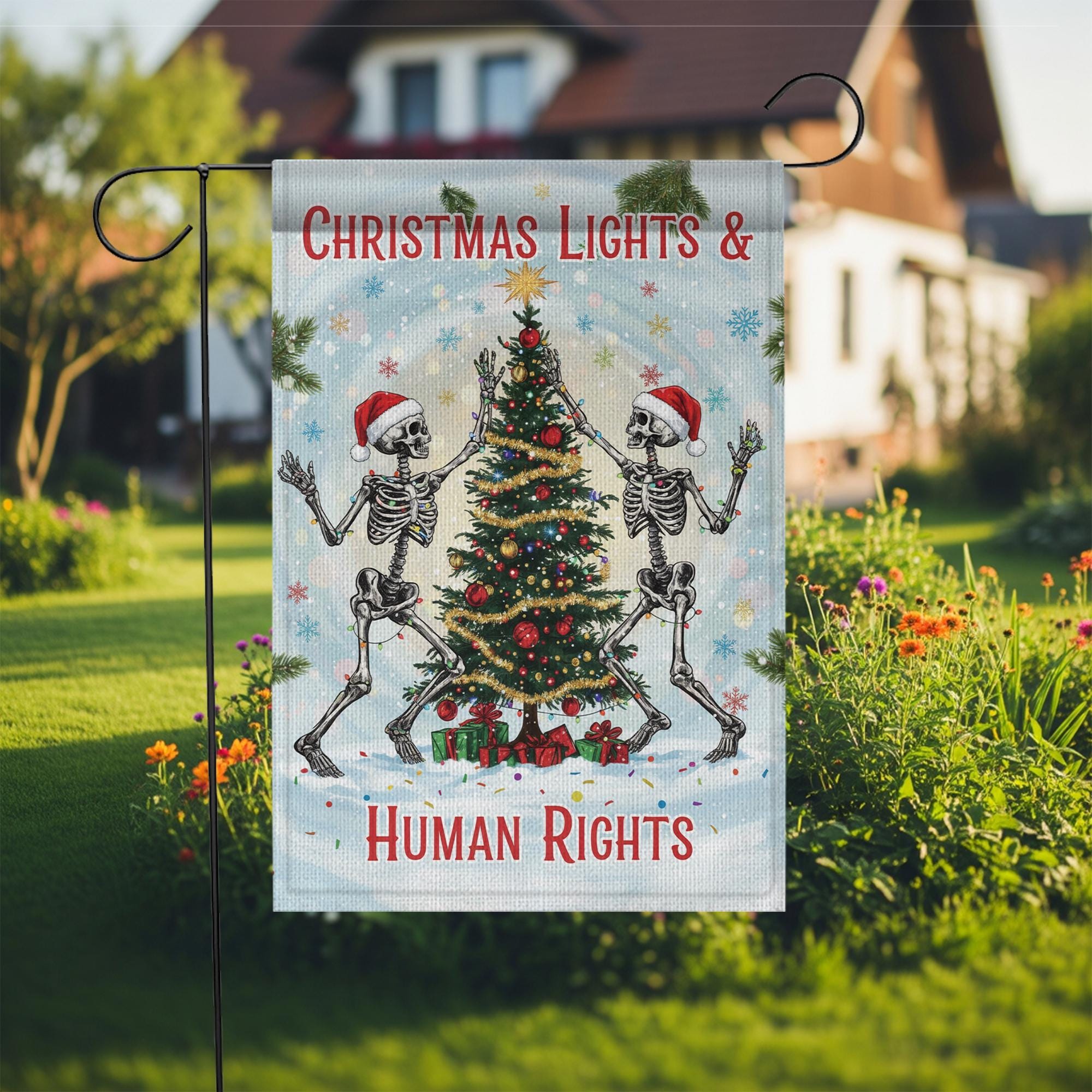 Skeleton Christmas Flag Funny  Holiday Human Rights Garden Decoration -