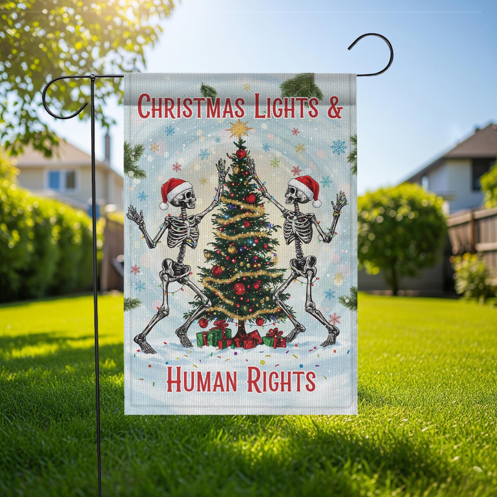 Skeleton Christmas Flag Funny  Holiday Human Rights Garden Decoration -