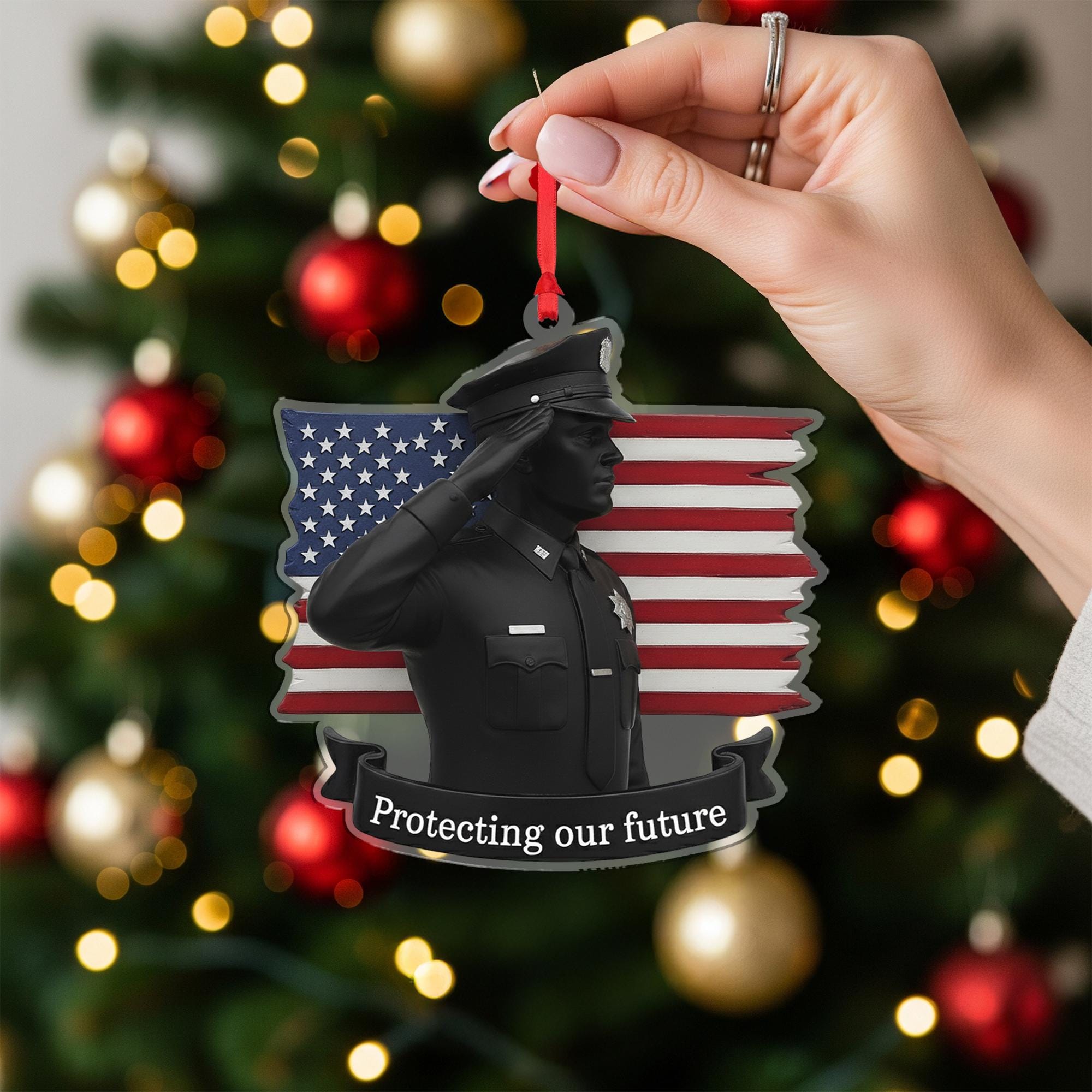 Police Officer Ornament American Flag – Law Enforcement Salute Christmas Decor