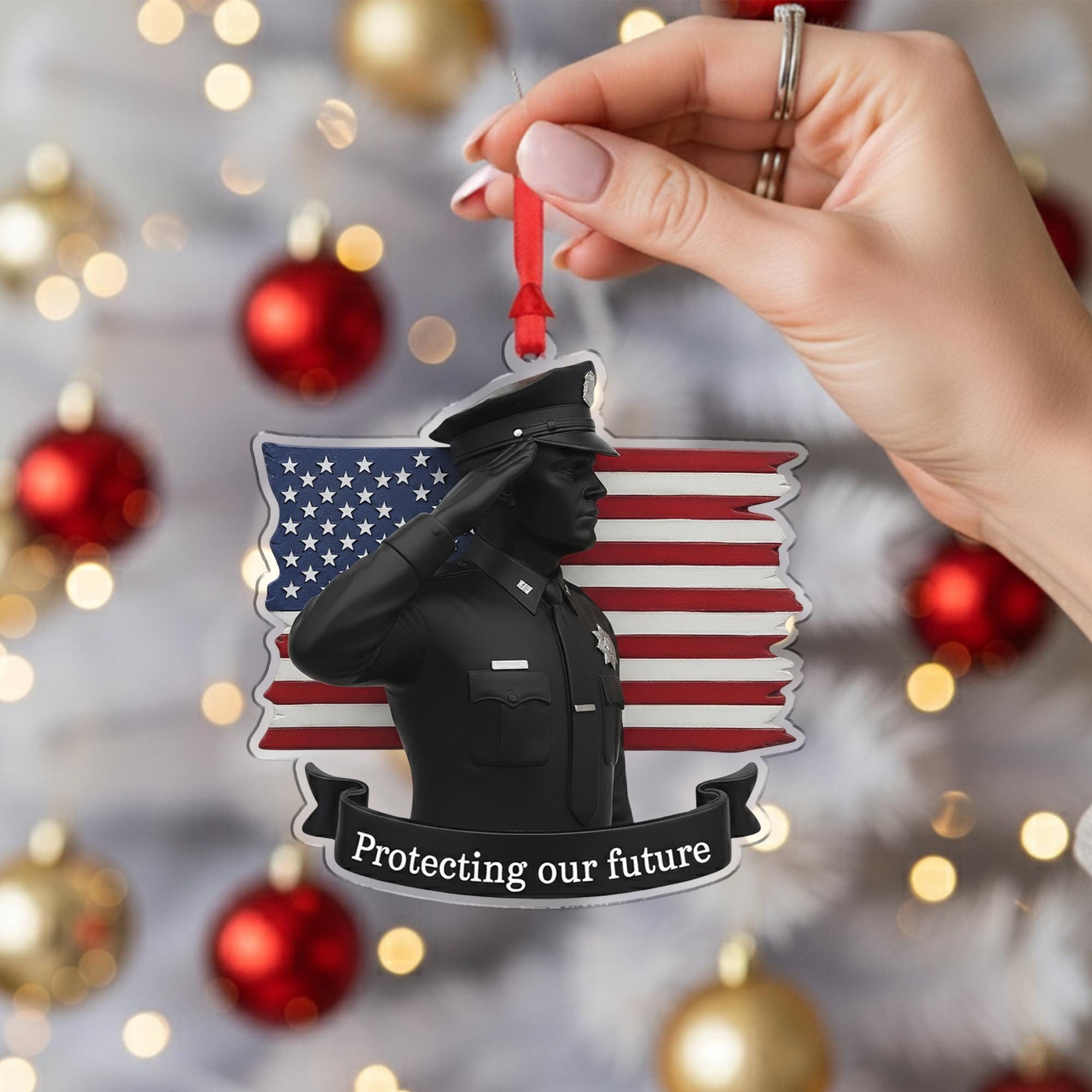 Police Officer Ornament American Flag – Law Enforcement Salute Christmas Decor