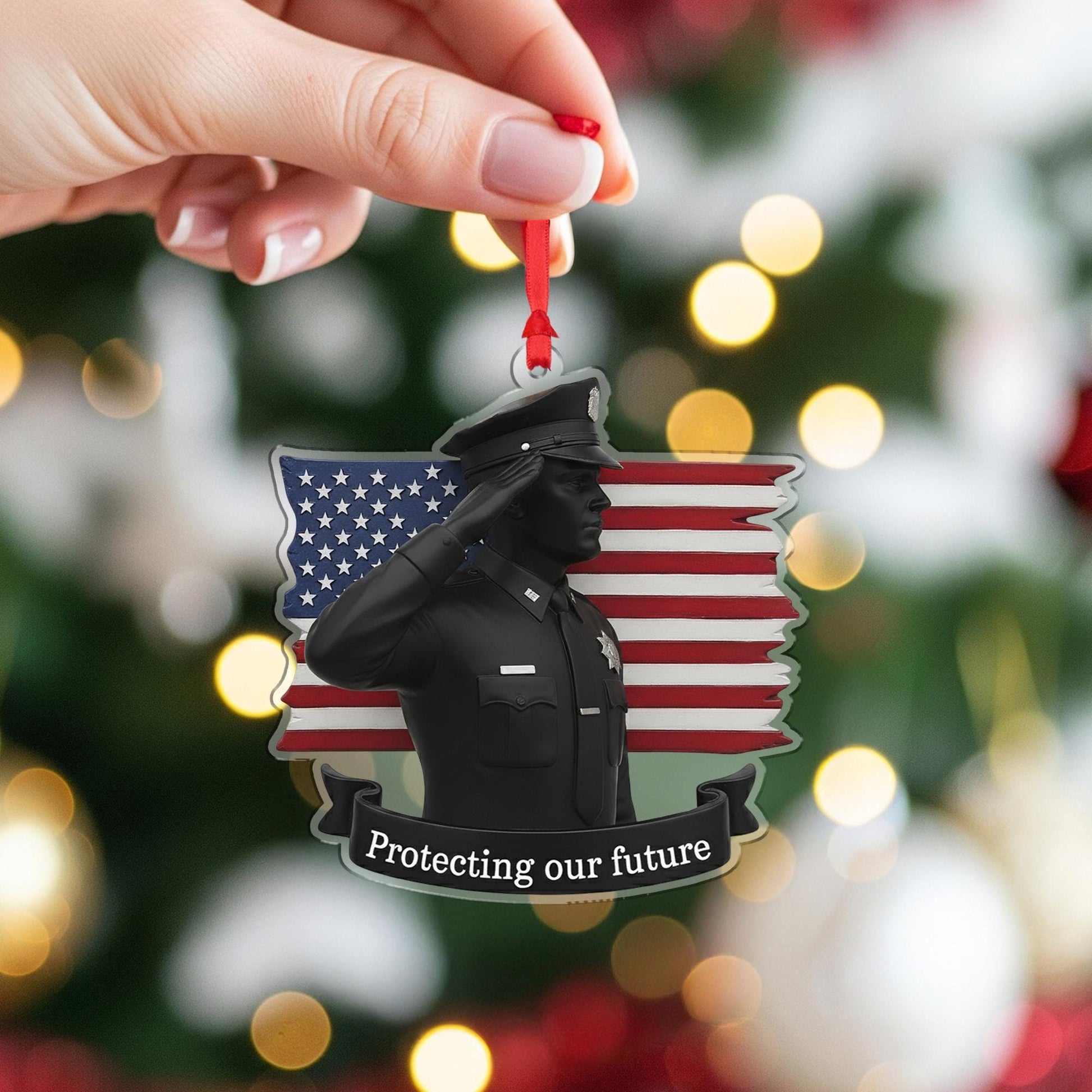 Police Officer Ornament American Flag – Law Enforcement Salute Christmas Decor