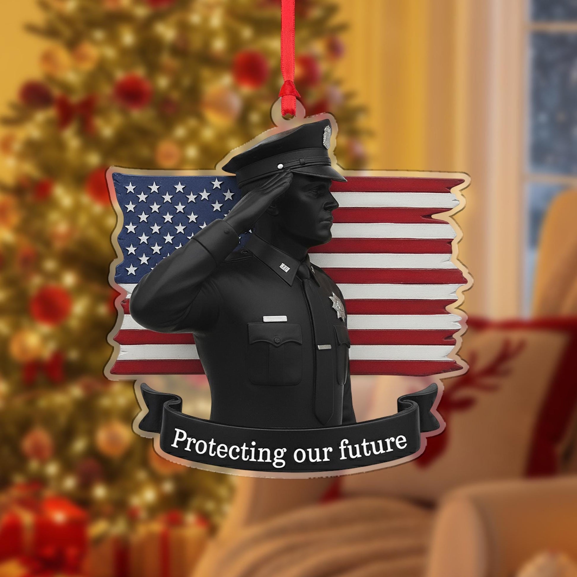 Police Officer Ornament American Flag – Law Enforcement Salute Christmas Decor