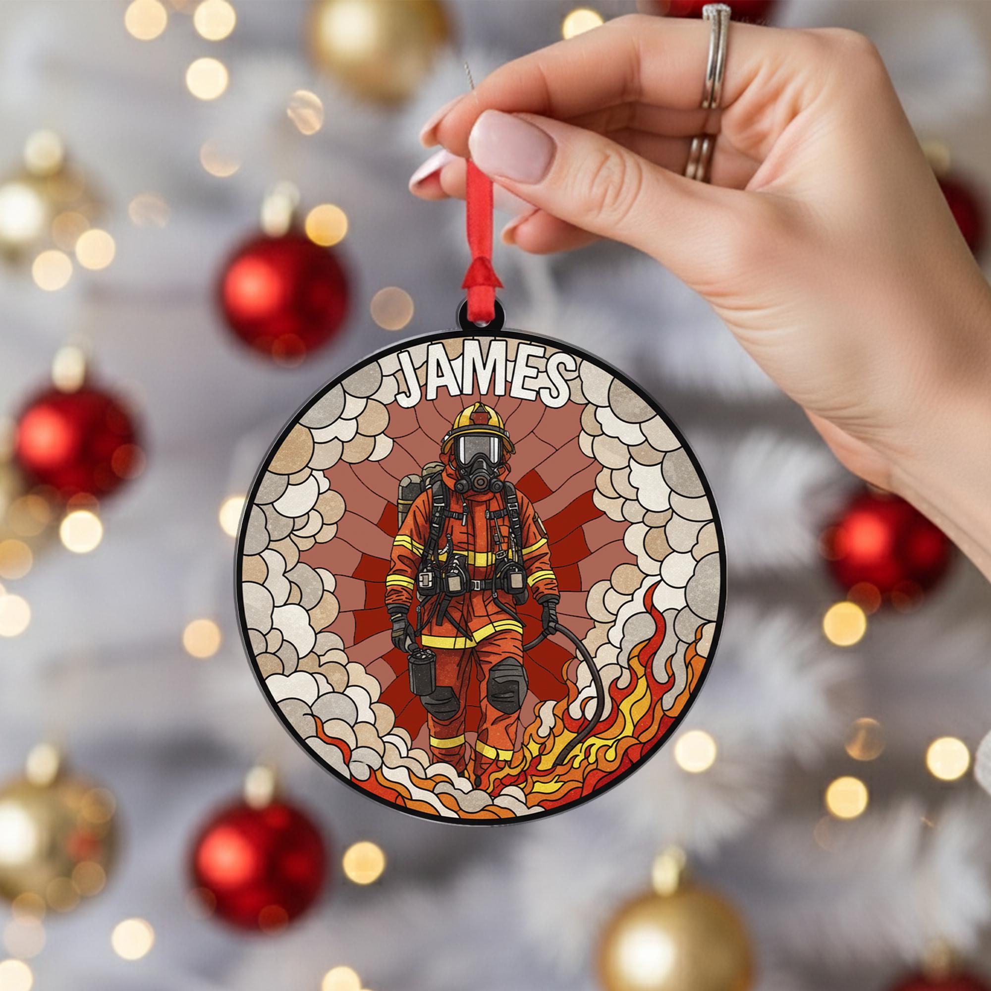 Personalized Firefighter Ornament – Custom Name Firefighter Gear Christmas Decor