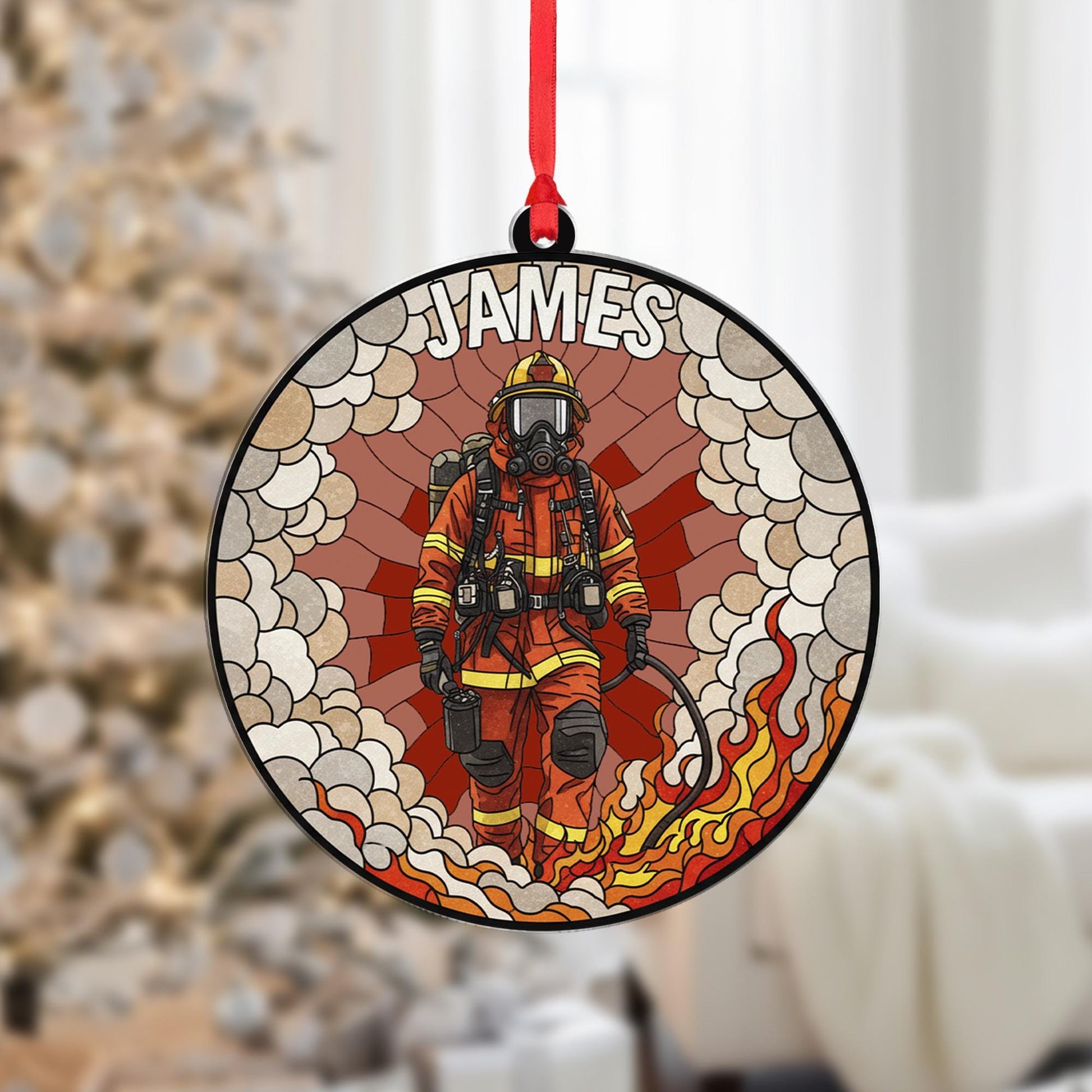 Personalized Firefighter Ornament – Custom Name Firefighter Gear Christmas Decor